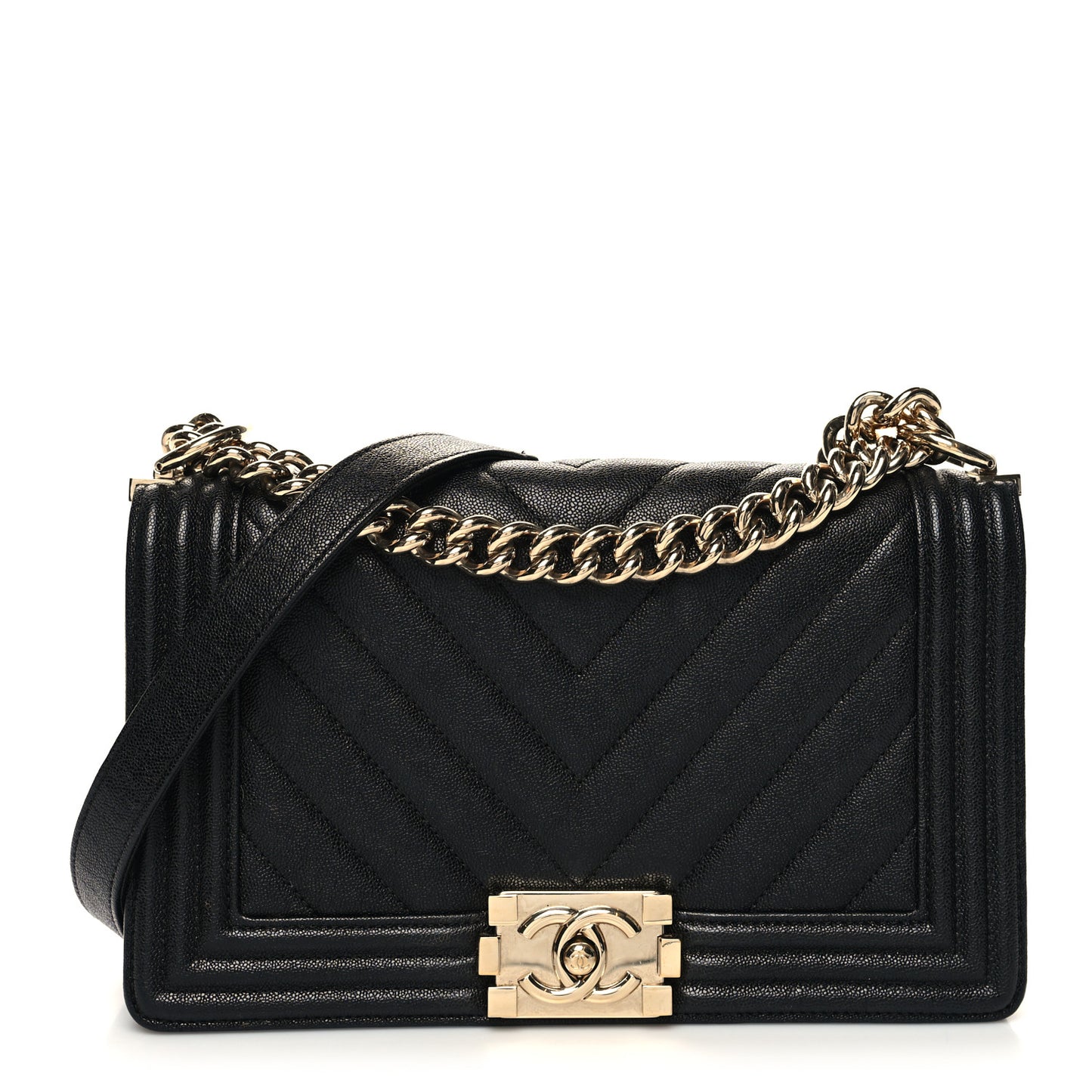 Caviar Chevron Quilted Medium Boy Flap Black