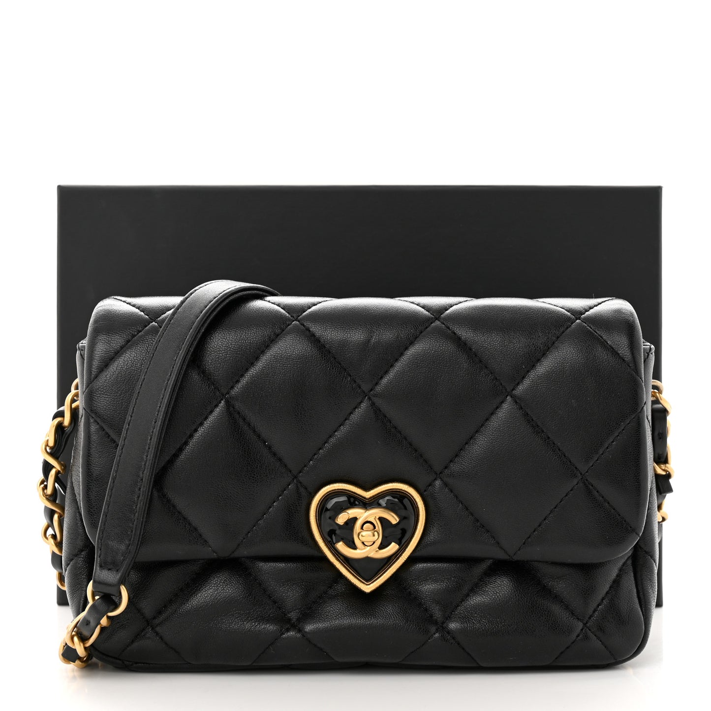 Lambskin Plexiglass Quilted Coco Love Flap Black