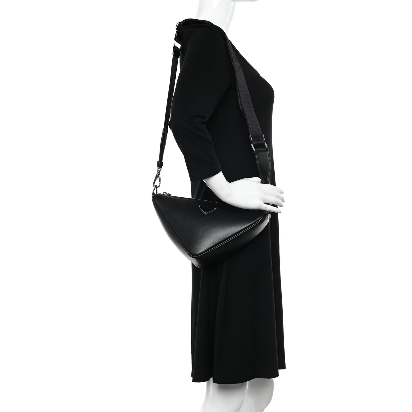 Softy Calfskin Triangle Shoulder Bag Black