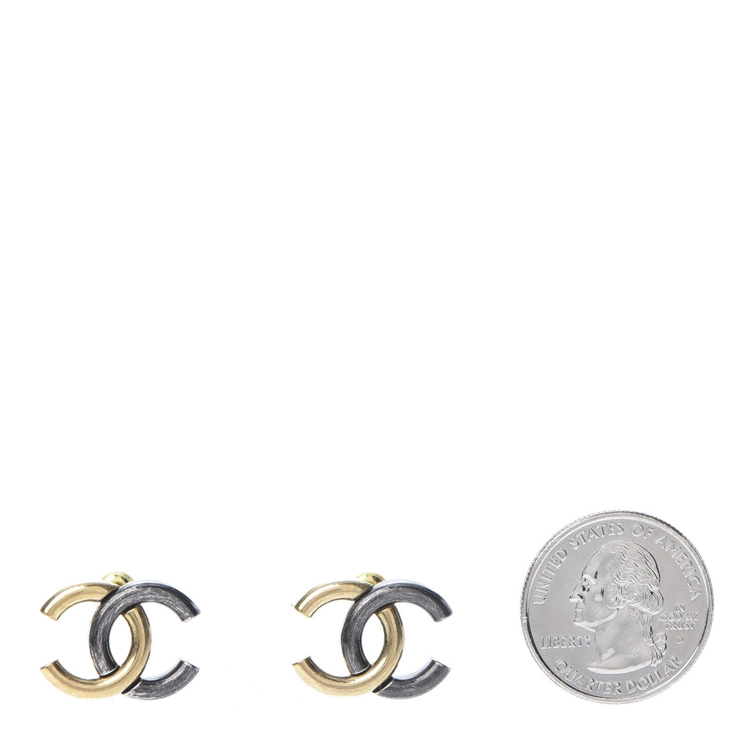 Chanel Metal CC Earrings Gold Ruthenium 2 of 5