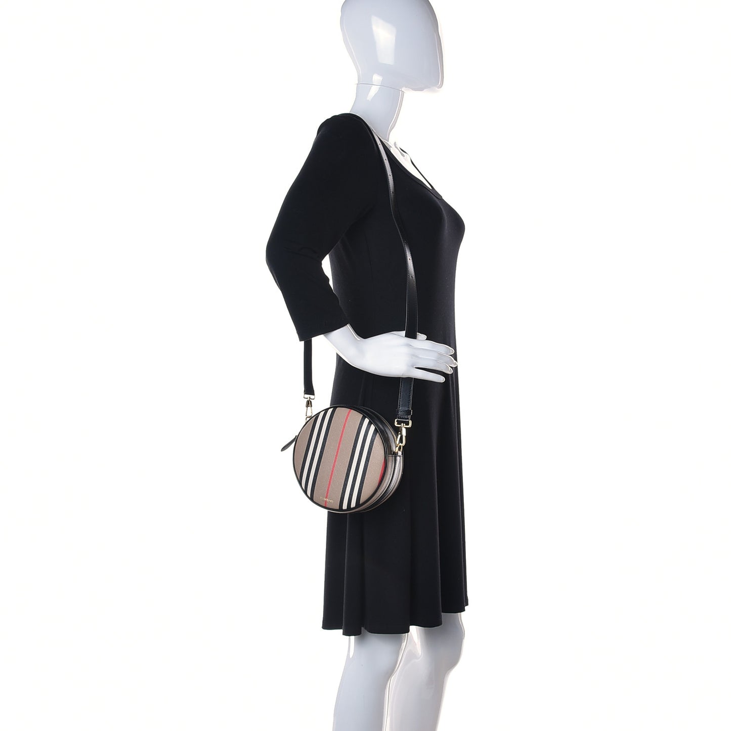 E-Canvas Calfskin Icon Stripe Louise Bag Archive Beige