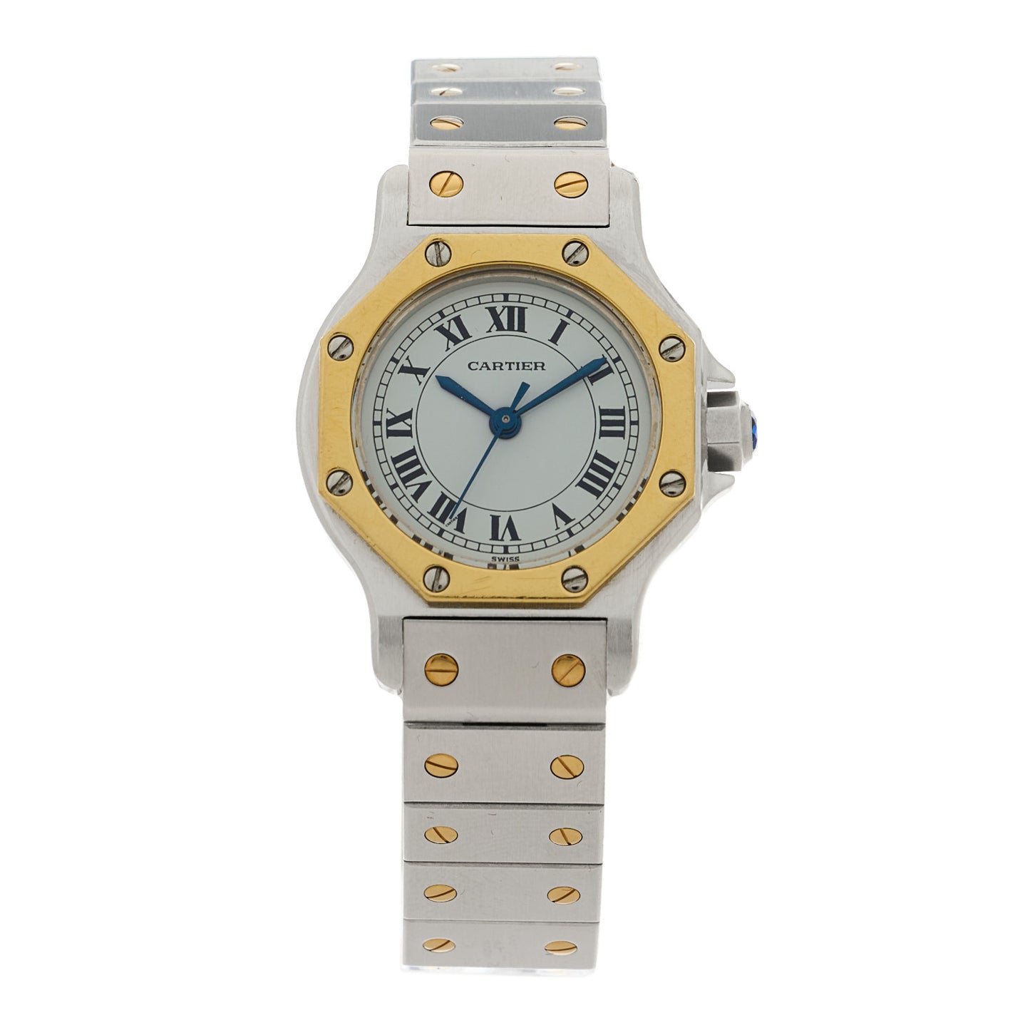 Stainless Steel 18K Yellow Gold 25mm Santos Octagon Automatic Watch