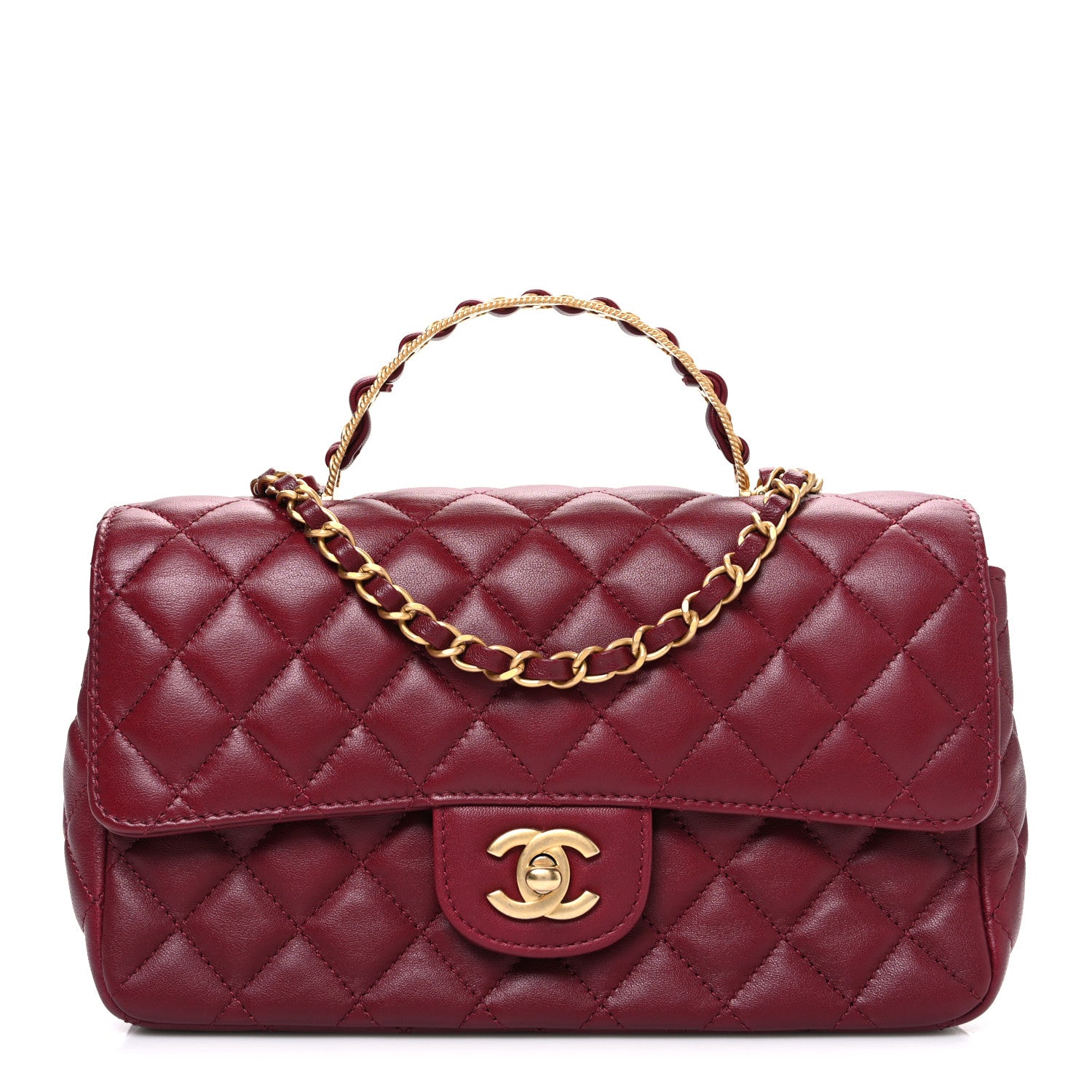 Chanel Lambskin Quilted Small Metal Top Handle Rectangular Flap