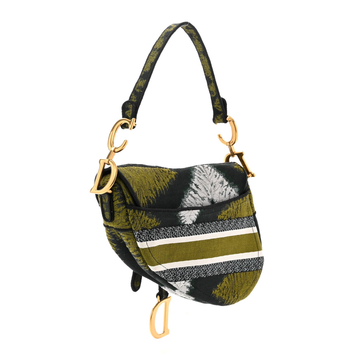 Christian Dior CHRISTIAN DIOR Canvas Embroidered Tie Dye Saddle Bag Green Multicolor 3 of 10