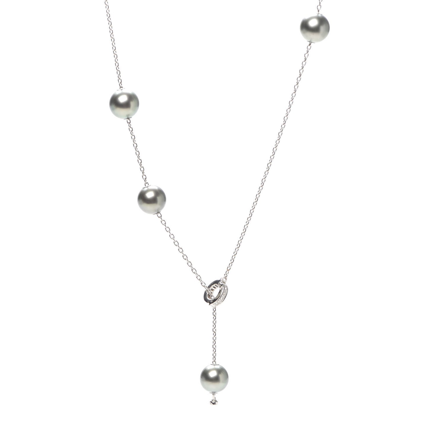 18K White Gold Diamond Black South Sea Pearl 10mm Pearls In Motion Necklace