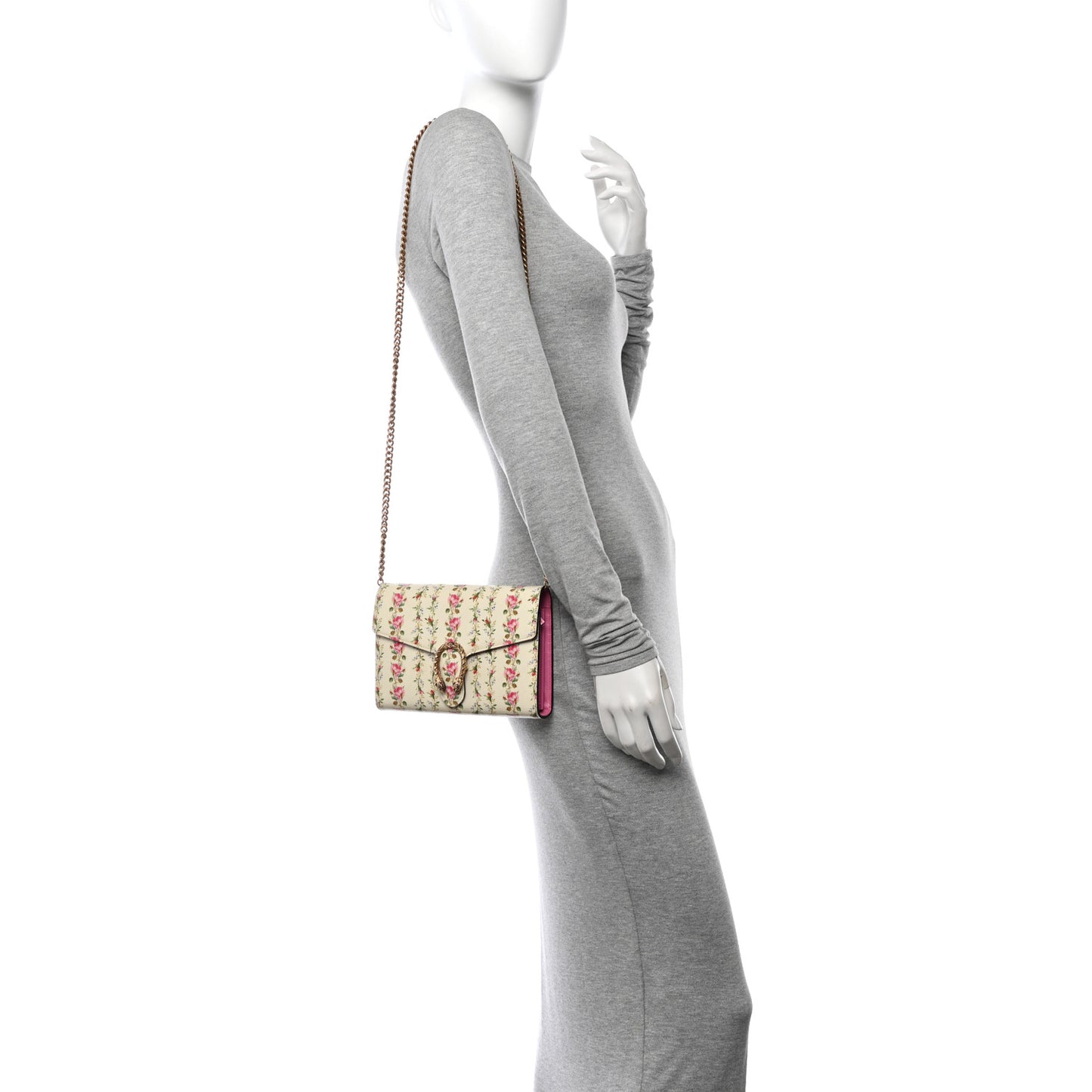 Calfskin Floral Print Mini Dionysus Chain Wallet Ivory Pink