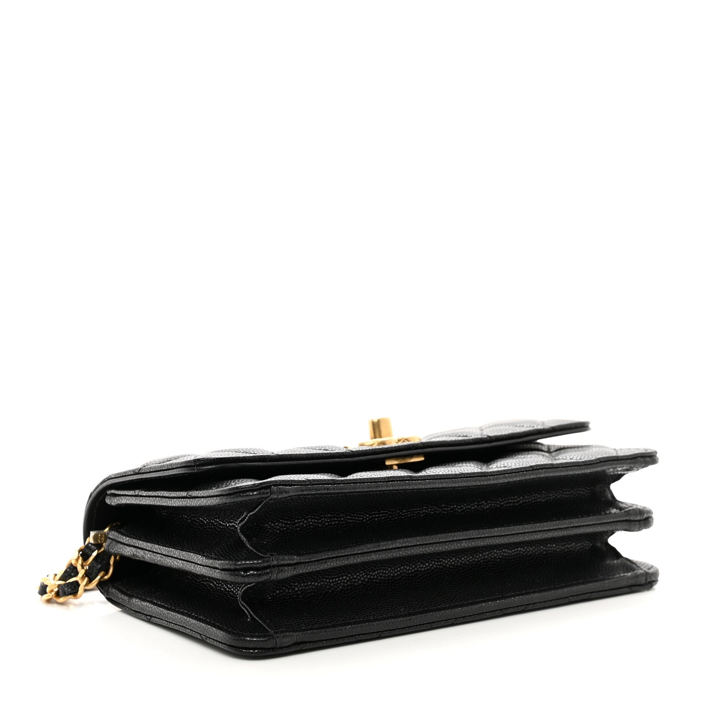 Caviar Quilted Chain Link Clutch With Chain Black