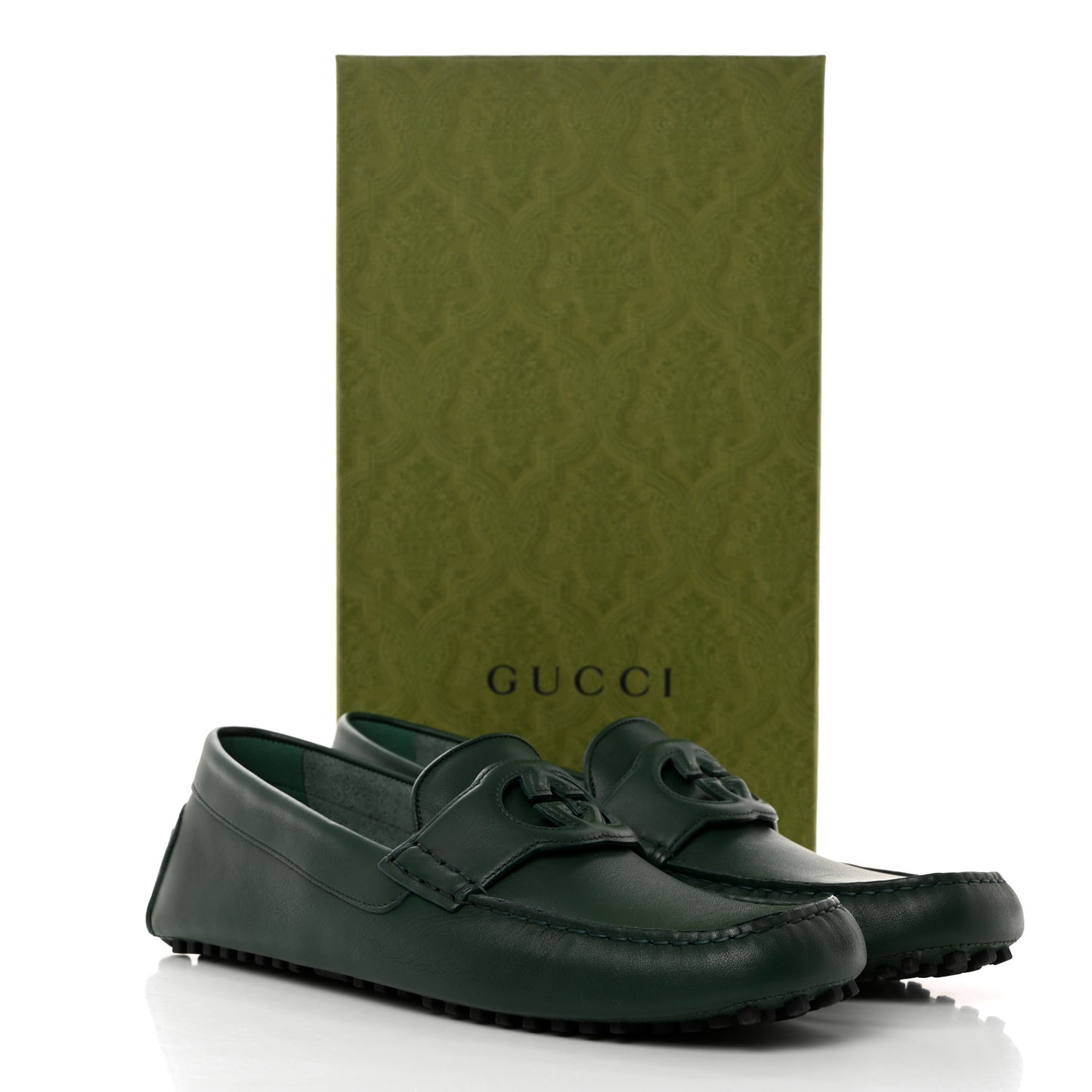 Soft Clove Calfskin Mens Interlocking G Driver Loafers 12 Vintage Green