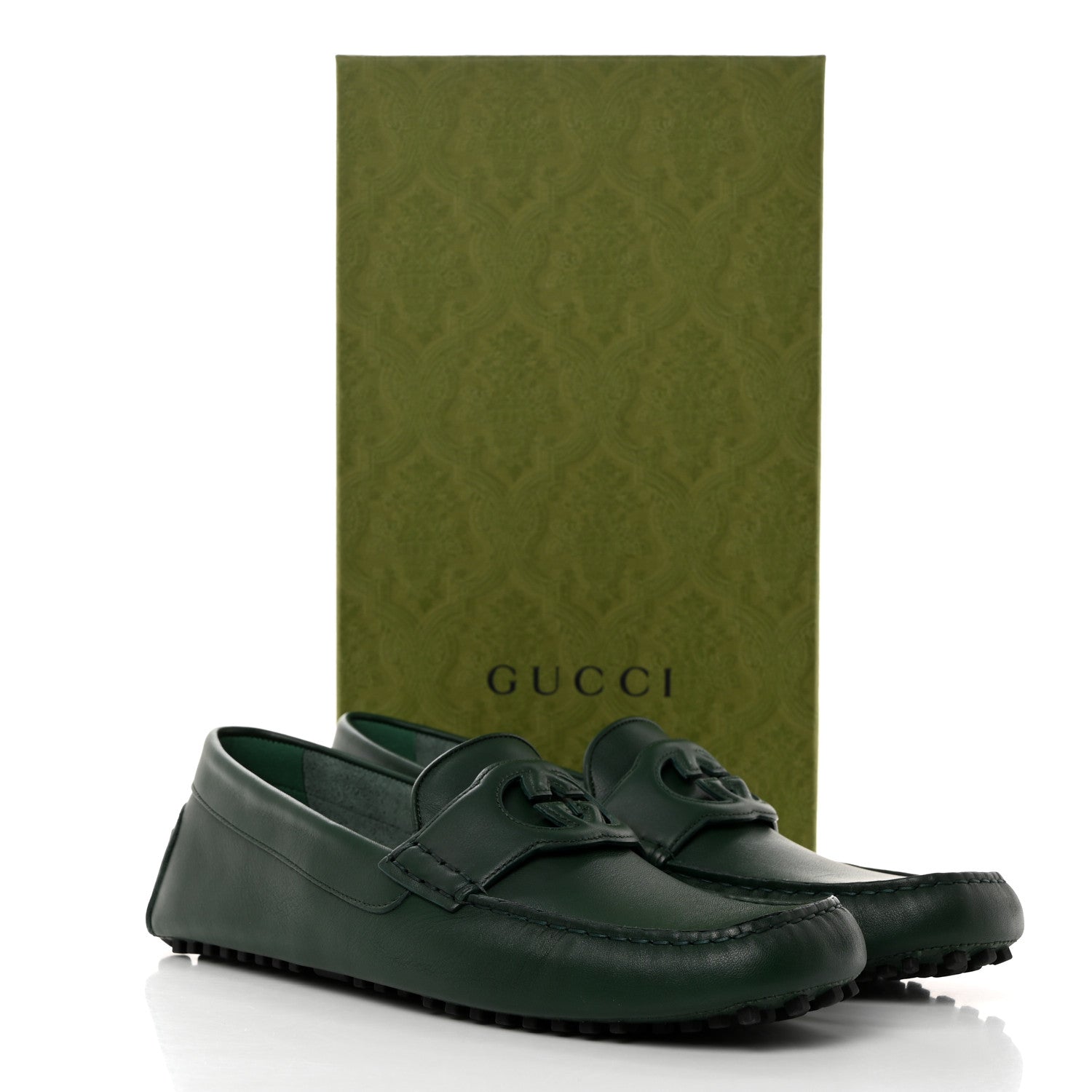 Gucci Soft Clove Calfskin Mens Interlocking G Driver Loafers 12 Vintage Green 10 of 10