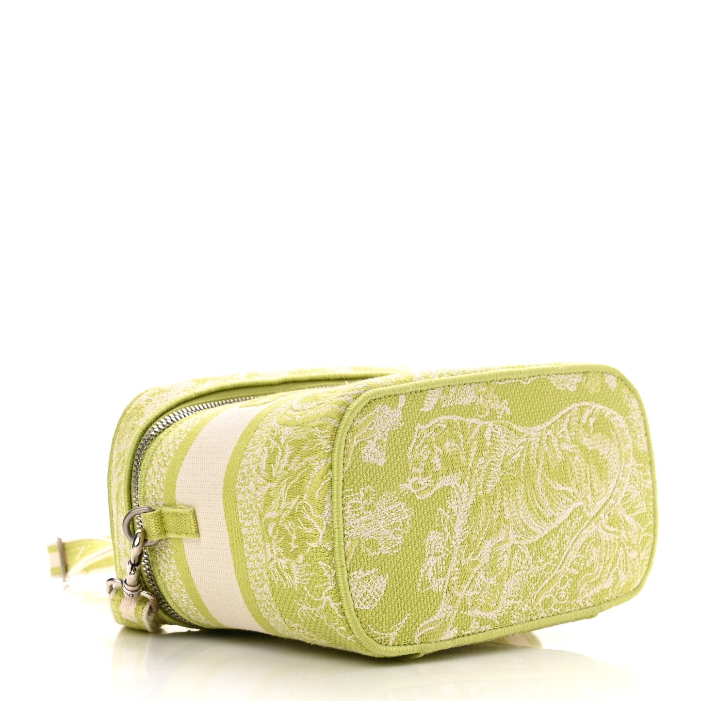 Canvas Embroidered Toile De Jouy Small Travel Vanity Case Green