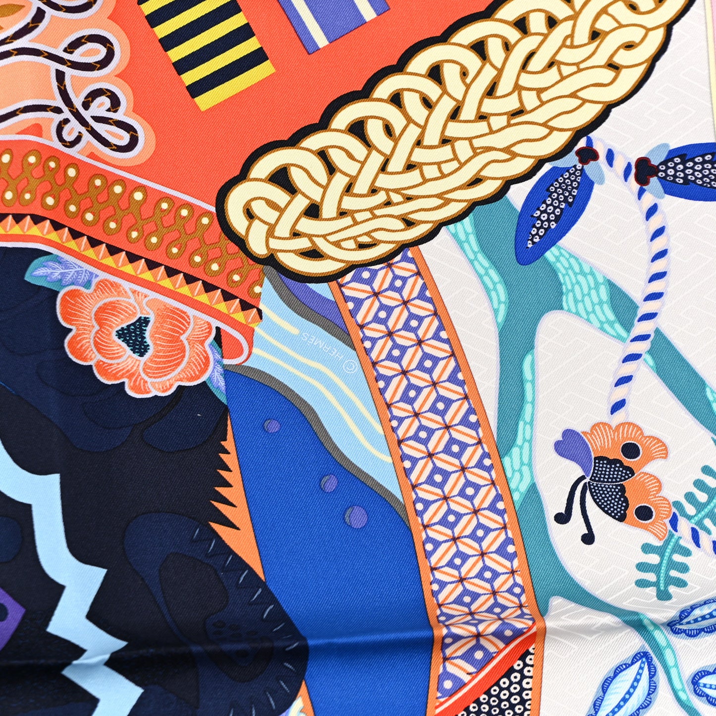 Silk Twill Duo Cosmique Scarf 90 Rose Pale Bleu Orange