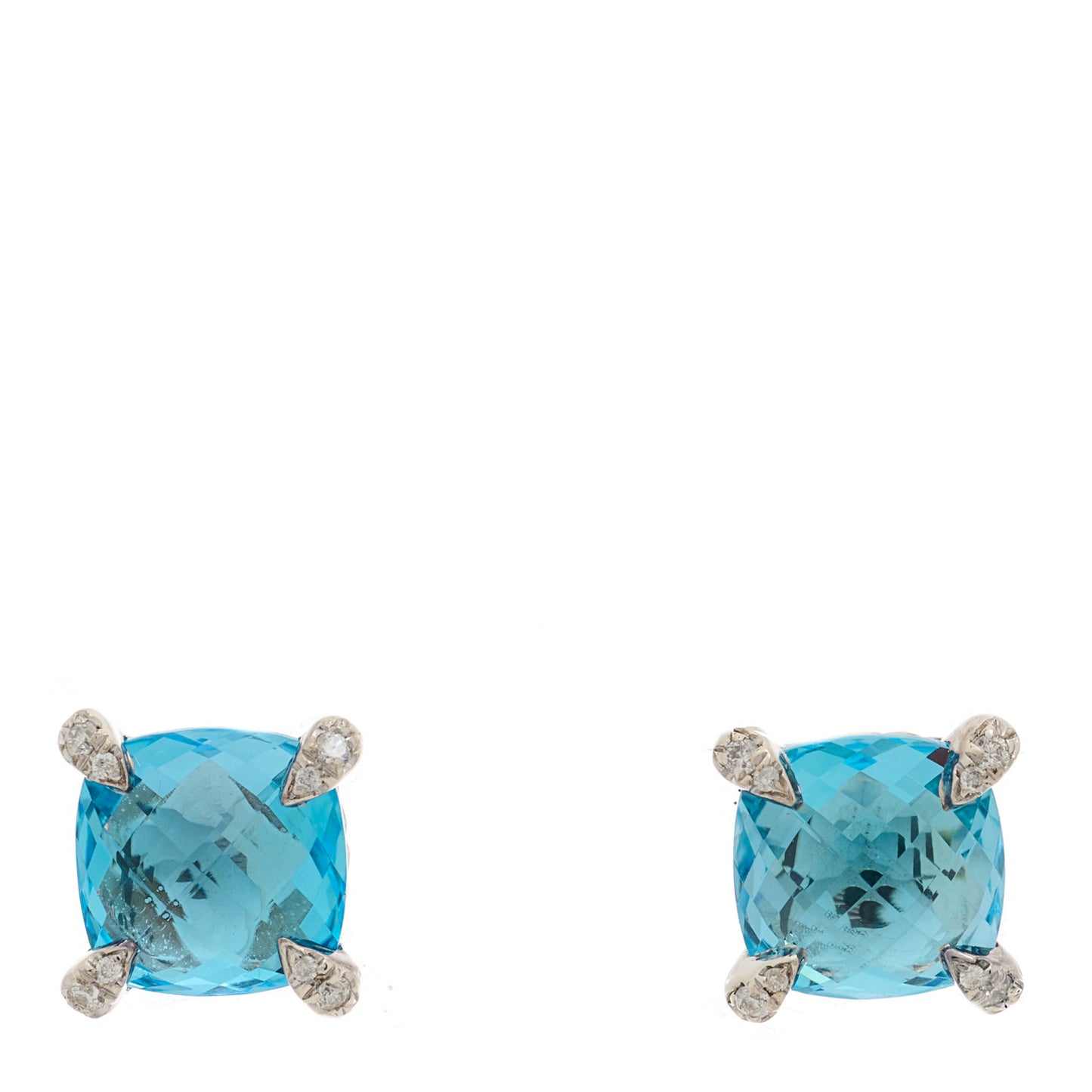 Sterling Silver Diamond Blue Topaz 9mm Chatelaine Earrings
