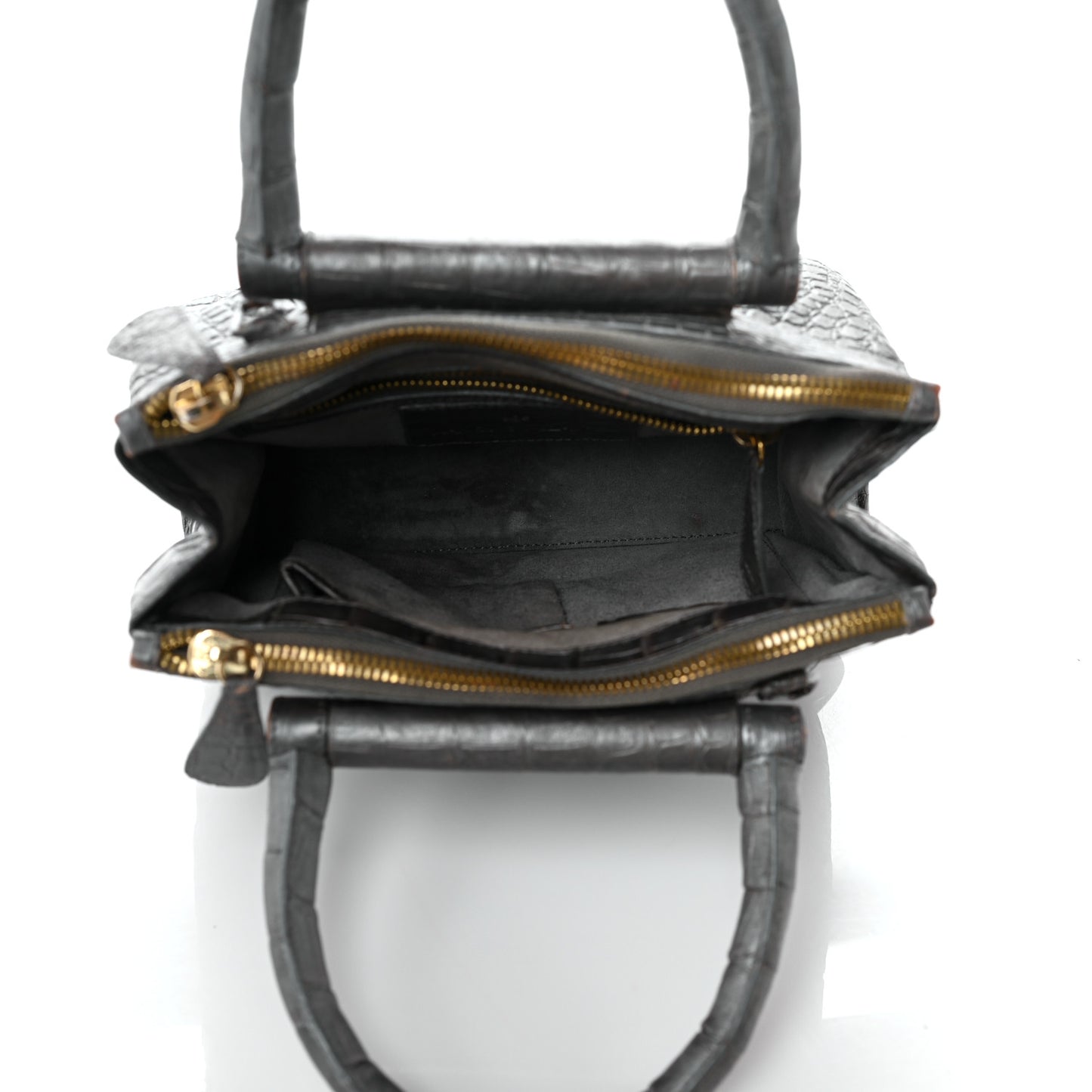 Metallic Crocodile Top Handle Shoulder Bag Anthracite