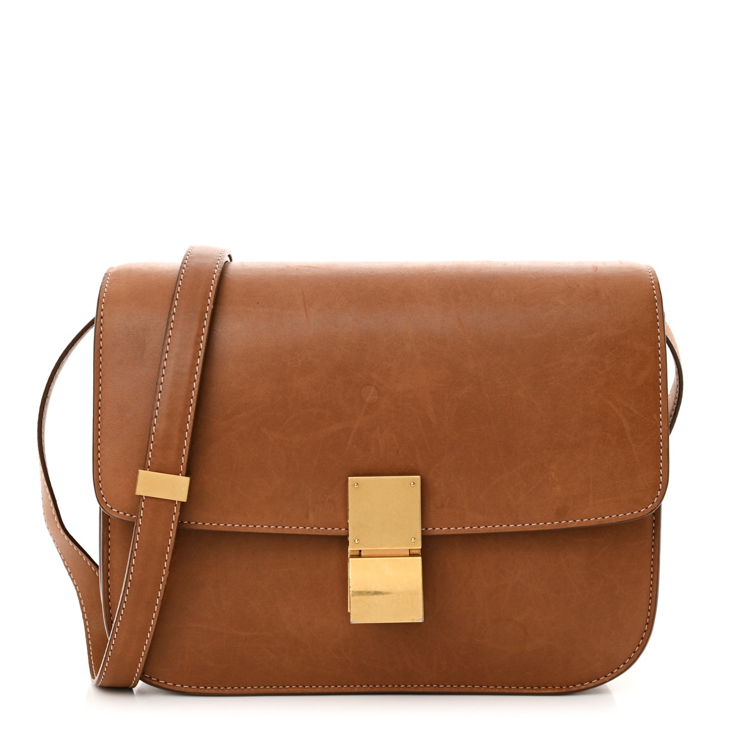 Natural Calfskin Medium Classic Box Flap Bag Tan