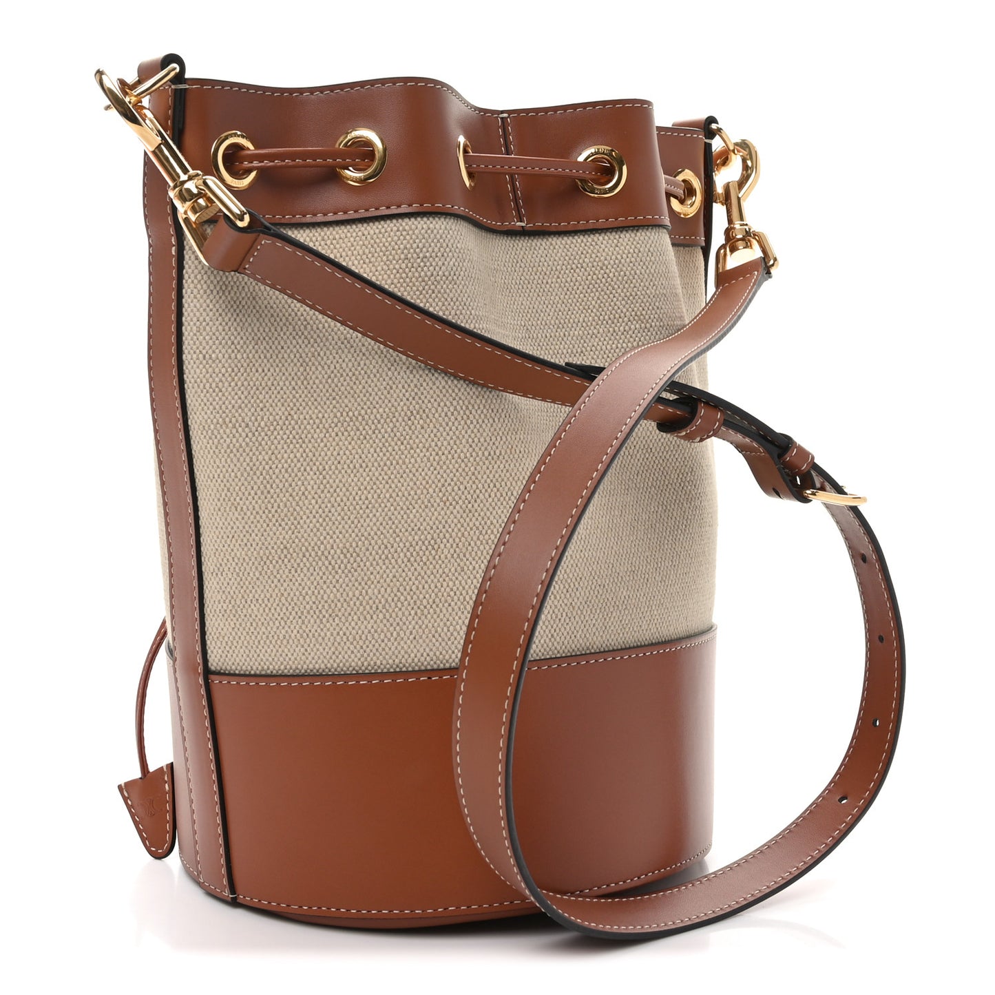 Canvas Calfskin Small Drawstring Cabas Natural Tan