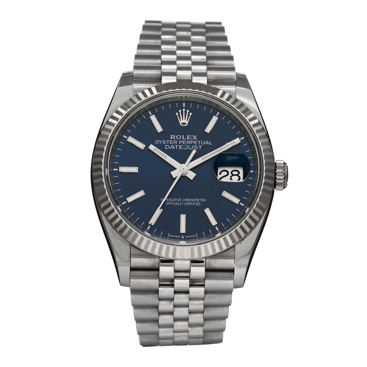 Rolex Stainless Steel 18K White Gold 36mm Oyster Perpetual Datejust Watch Bright Blue 126234 1 of 5