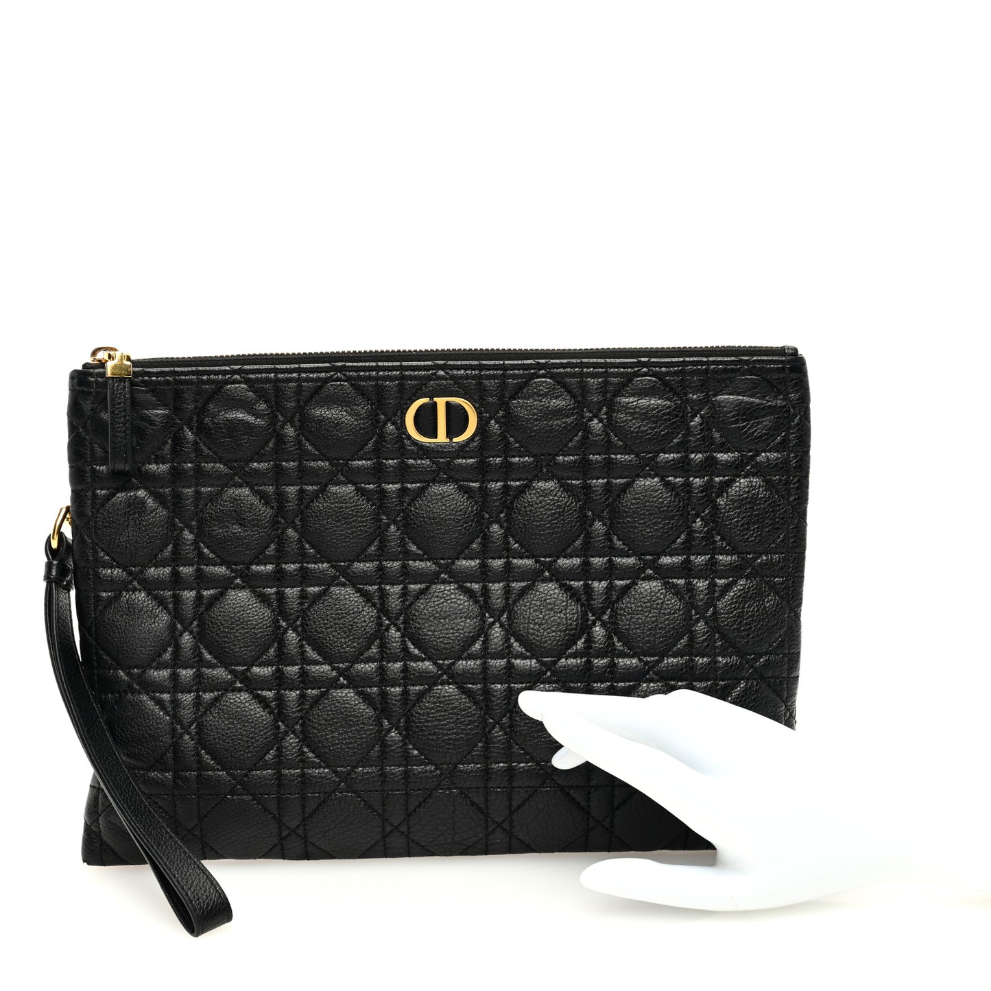 Supple Calfskin Cannage Large Caro Daily Pouch Black