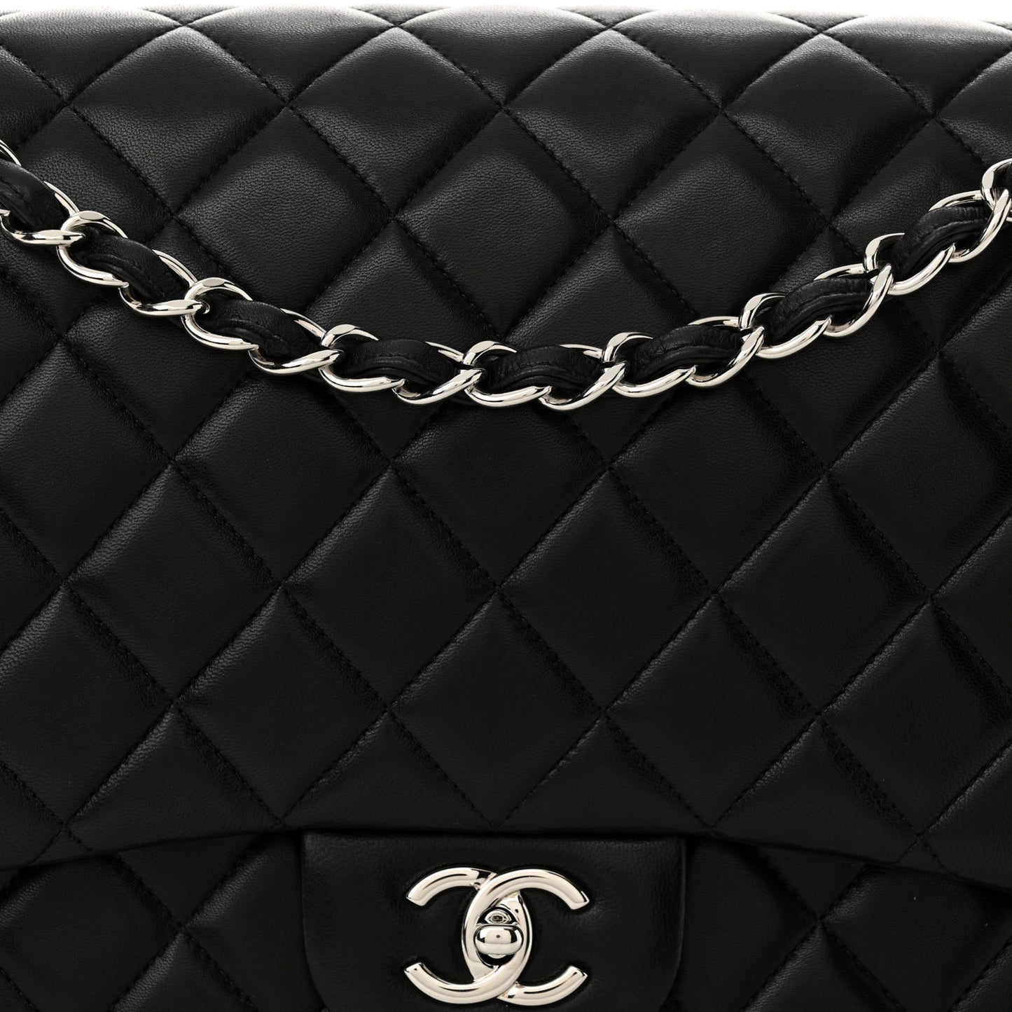 Lambskin Quilted Maxi Single Flap Black