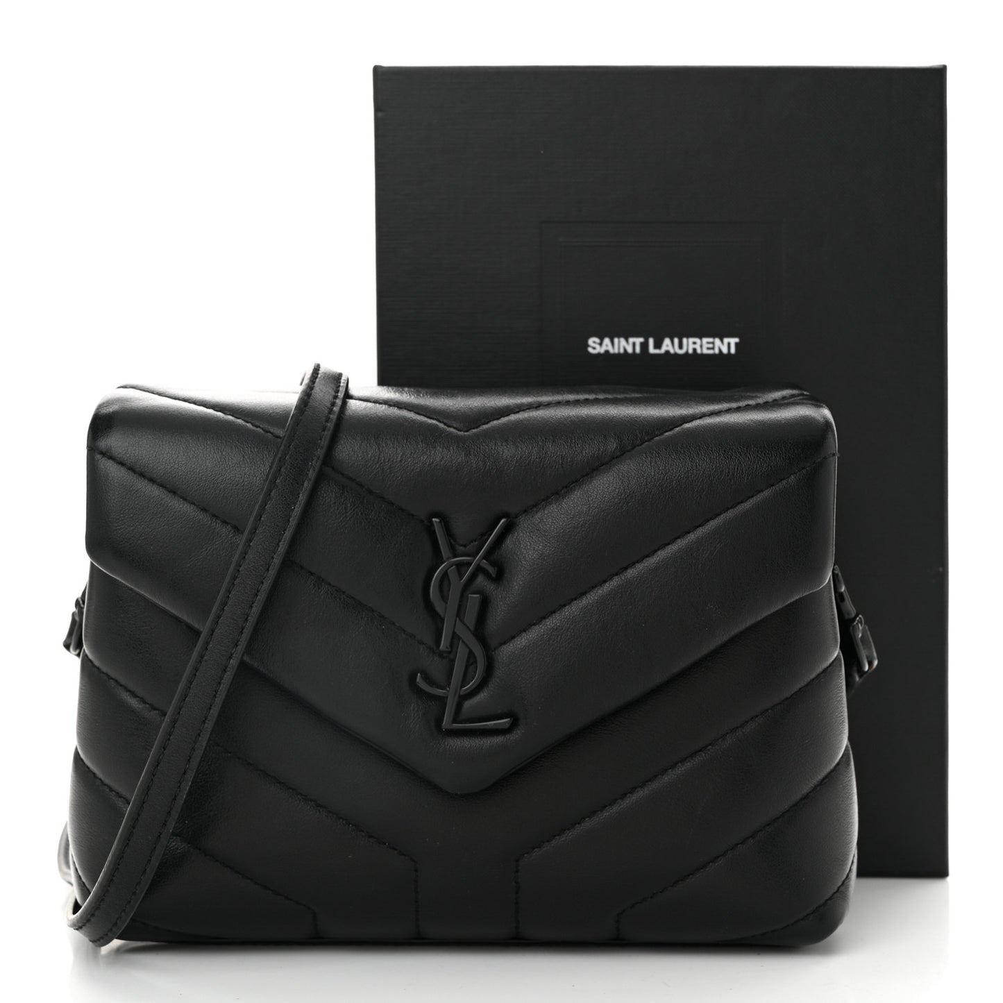 Calfskin Y Quilted Monogram Monochrome Toy Loulou Crossbody Bag Black