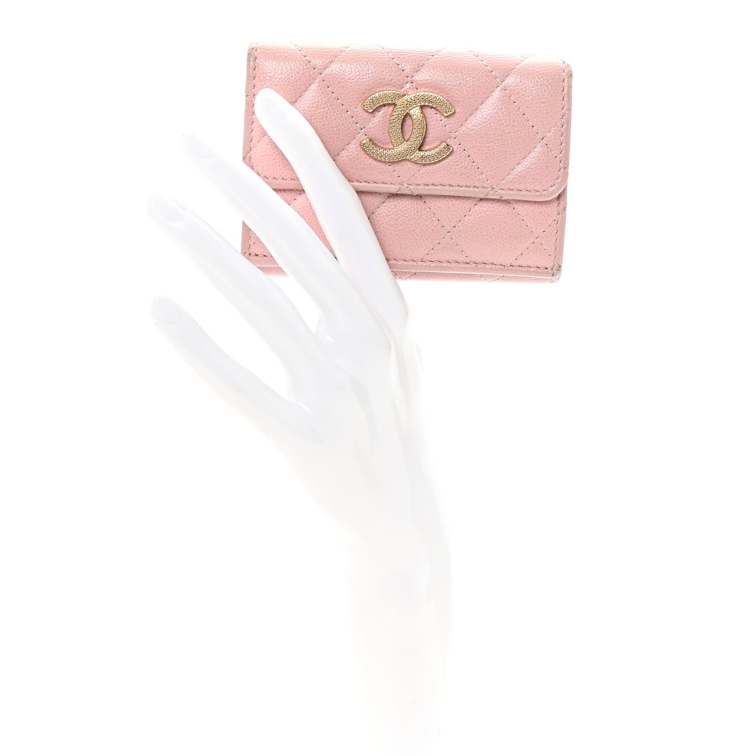 Chanel Caviar Quilted Studded CC Double Flap Wallet Light Pink 2 of 9