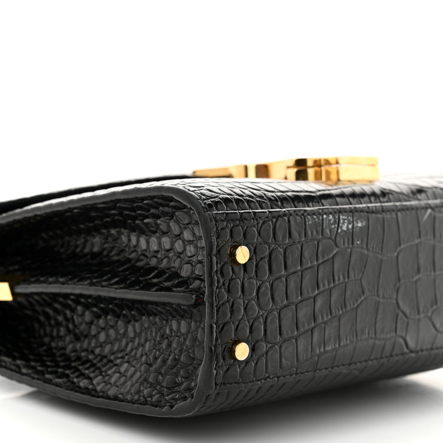 Calfskin Crocodile Embossed Mini Classic Monogram Cassandra Top Handle Black