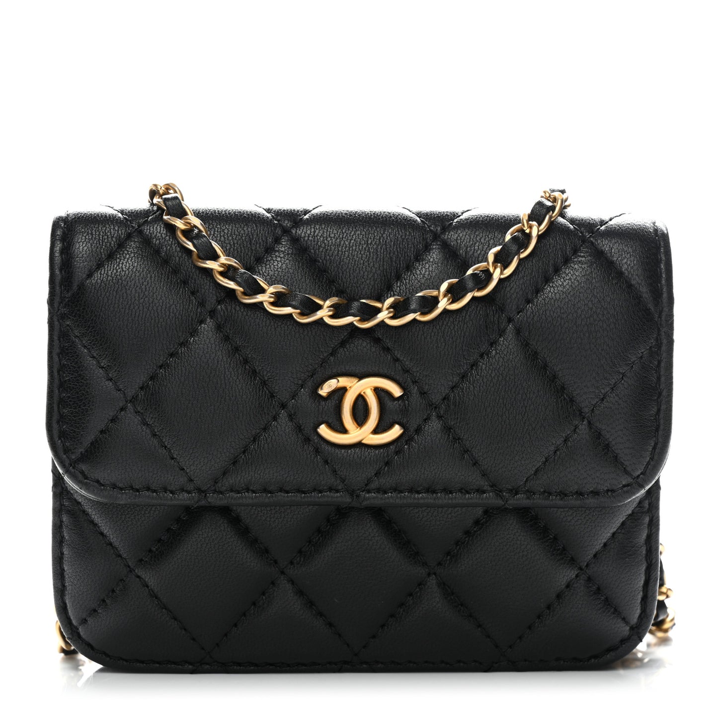Lambskin Quilted Pearl Crush Flap With Chain Black