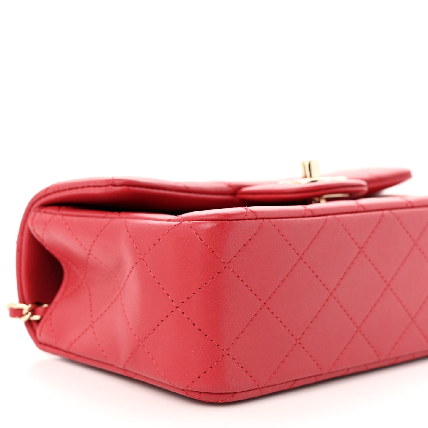 Lambskin Quilted Mini Top Handle Rectangular Flap Red
