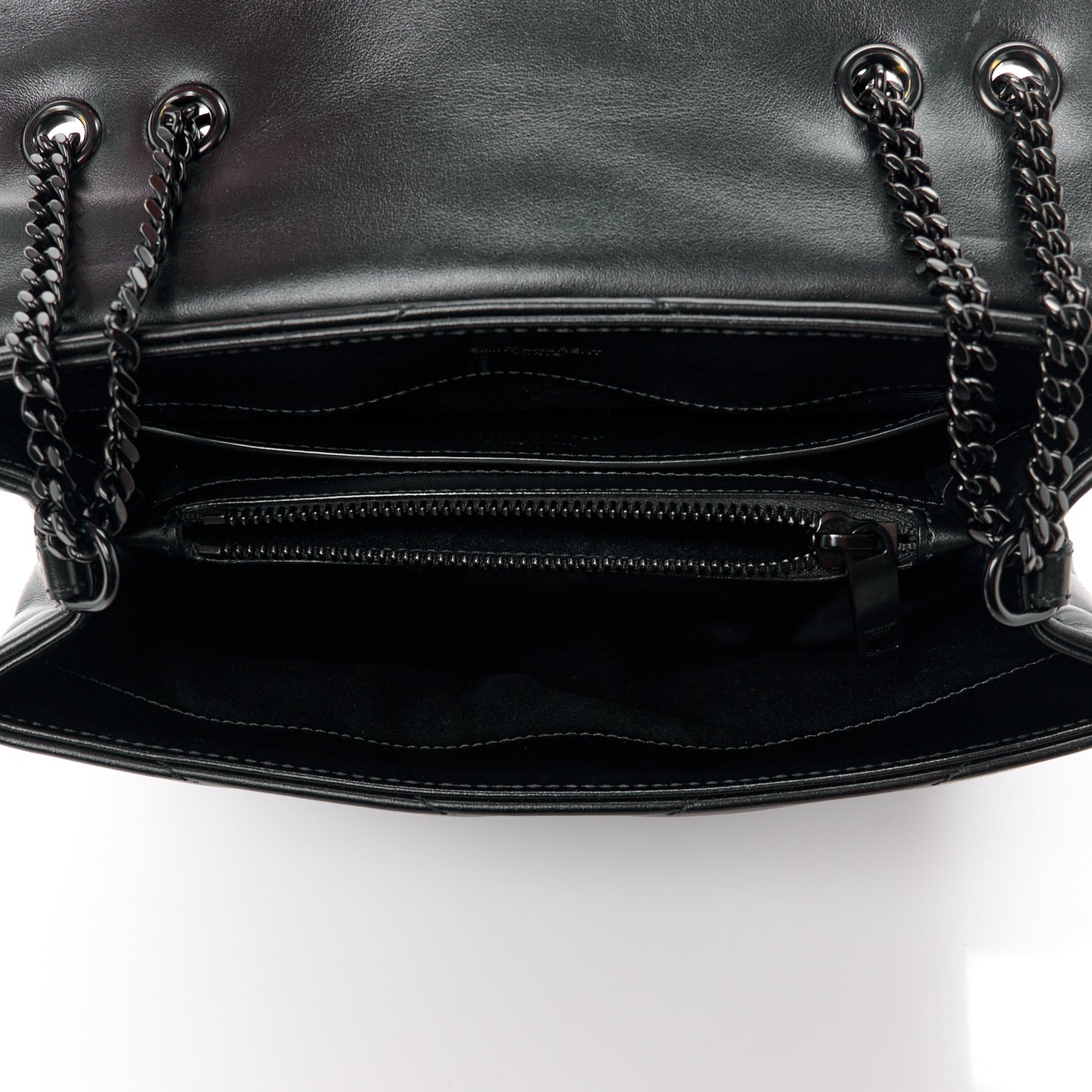 Calfskin Y Quilted Monogram Monochrome Small Loulou Chain Satchel Black