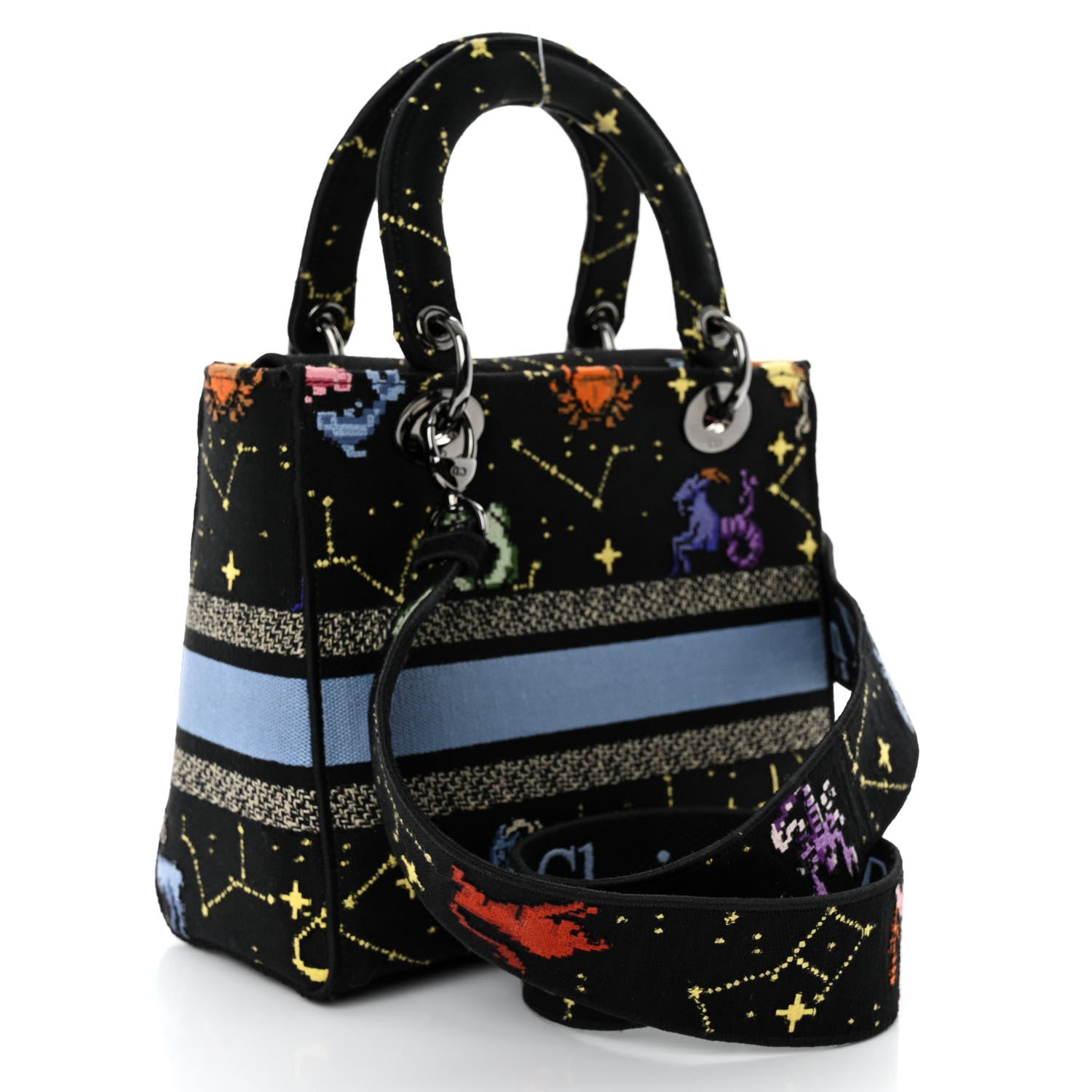 Christian Dior Canvas Pixel Zodiac Embroidered Medium Lady D-Lite Nero Multicolor 3 of 9