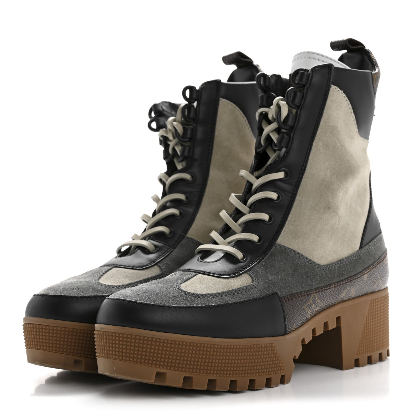 Suede Calfskin Monogram Laureate Platform Desert Boots 40 Grey
