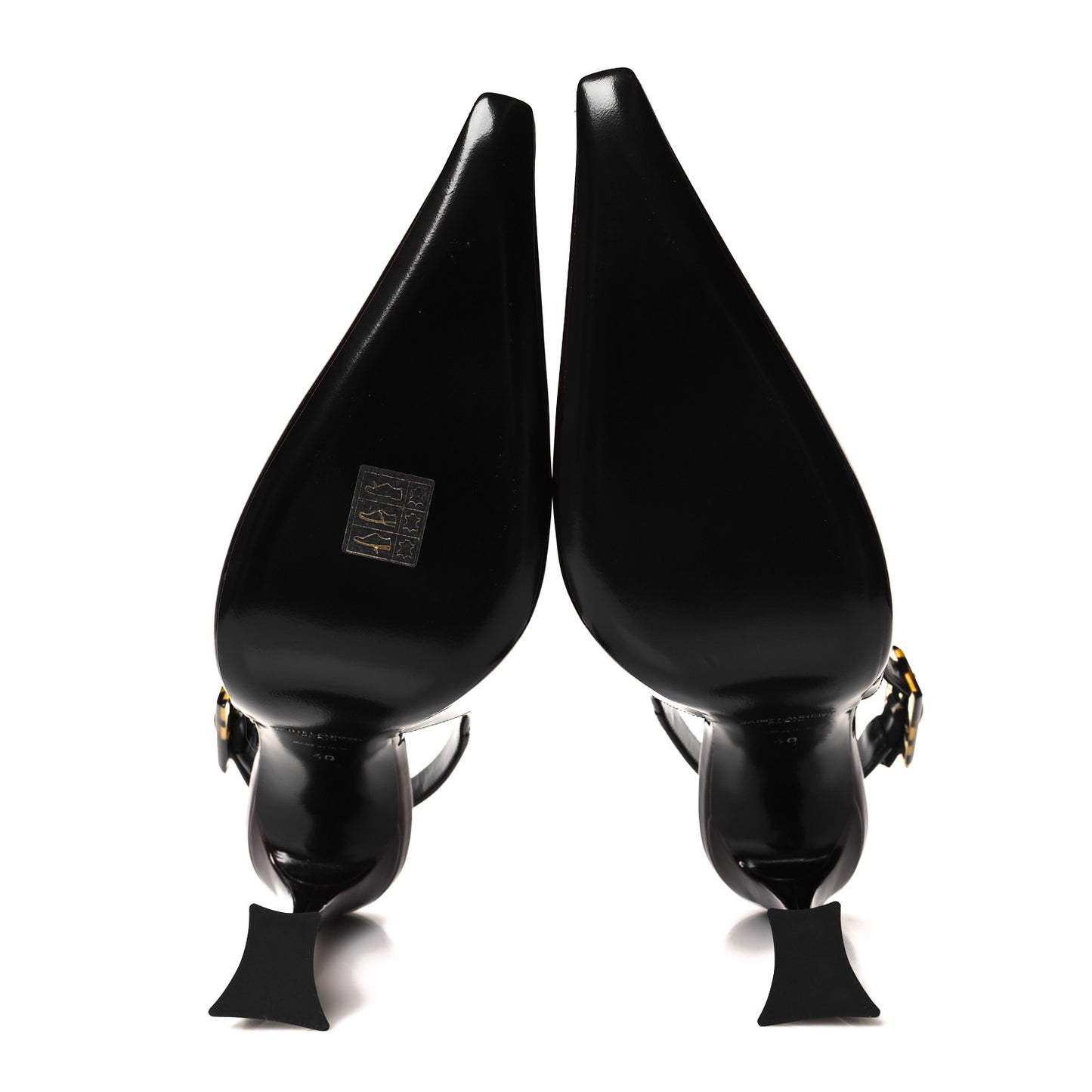 Patent Calfskin Dune Slingback Pumps 40 Wood
