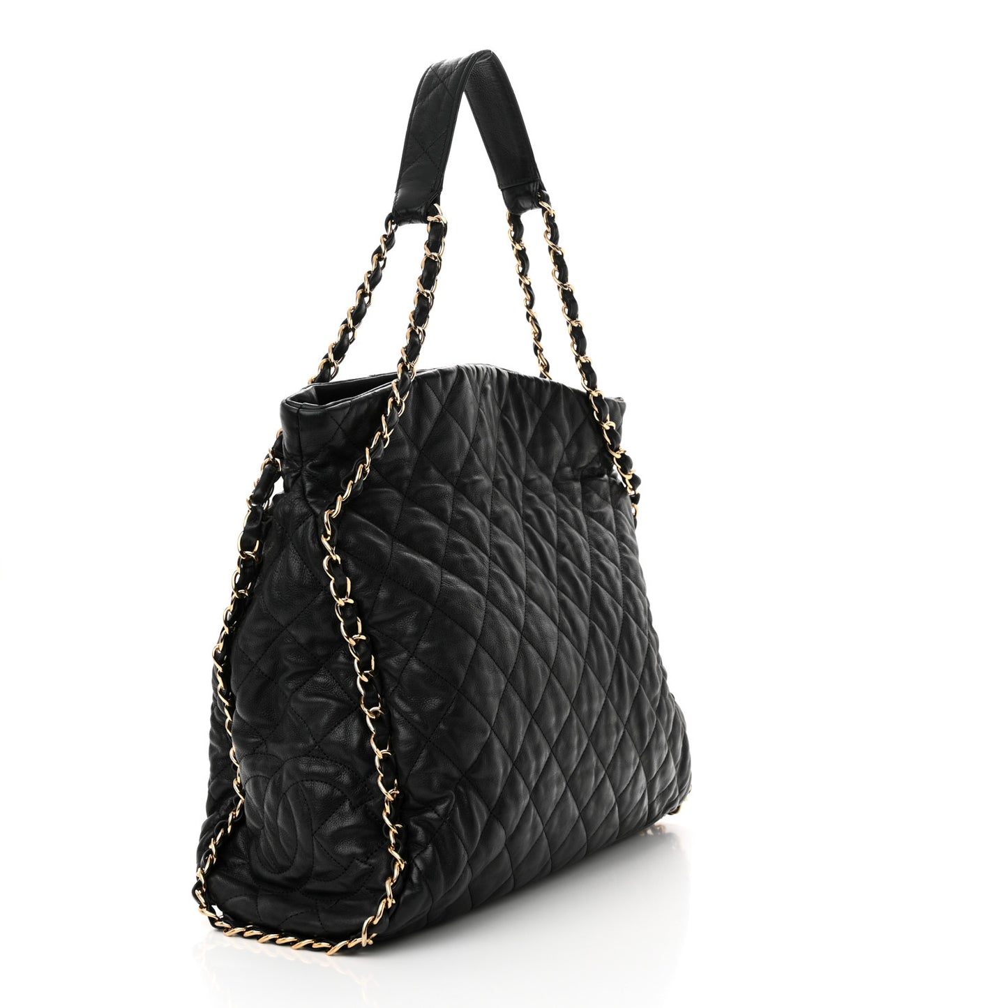 Calfskin Quilted Large Chain Me Hobo Black