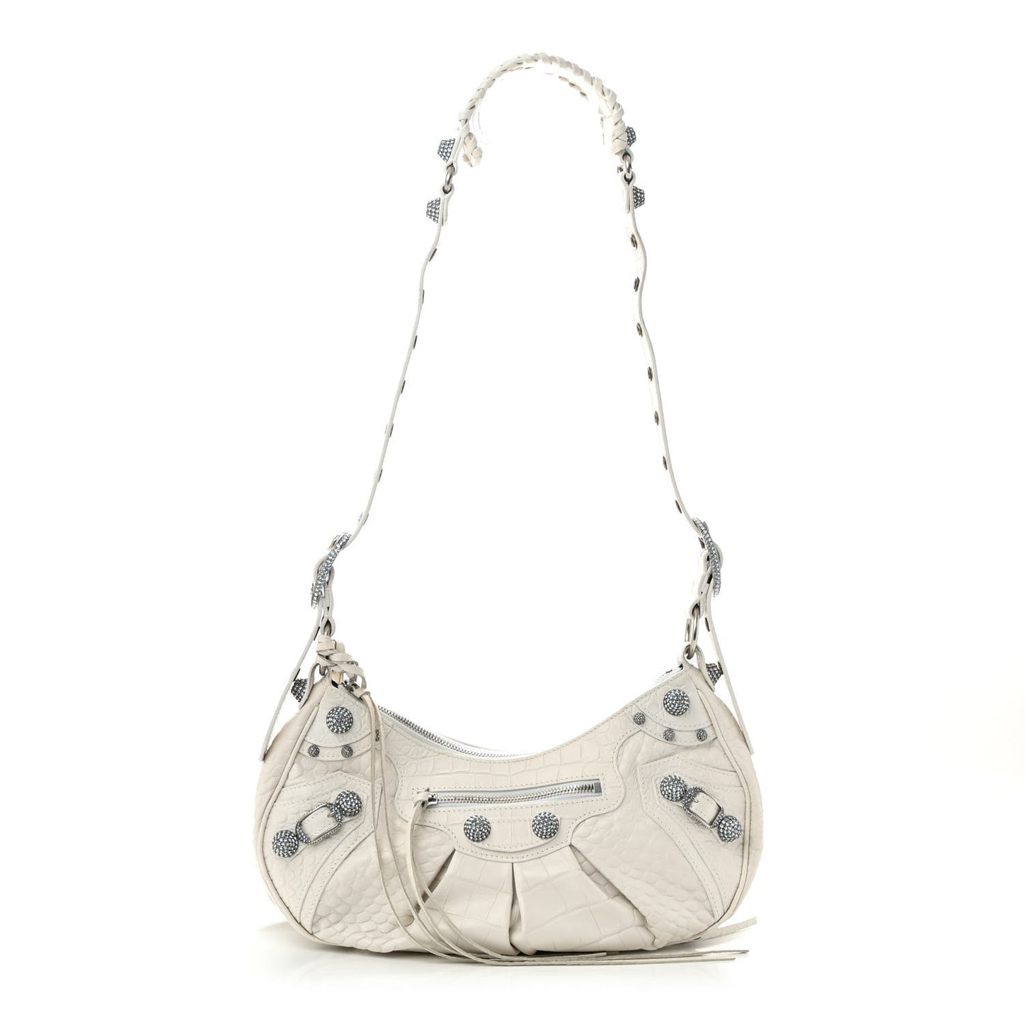 Extra Supple Calfskin Crocodile Embossed Small Le Cagole Shoulder Bag White
