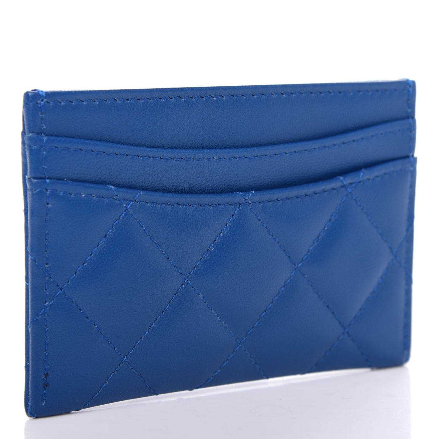 Lambskin Quilted Card Holder Blue Pink