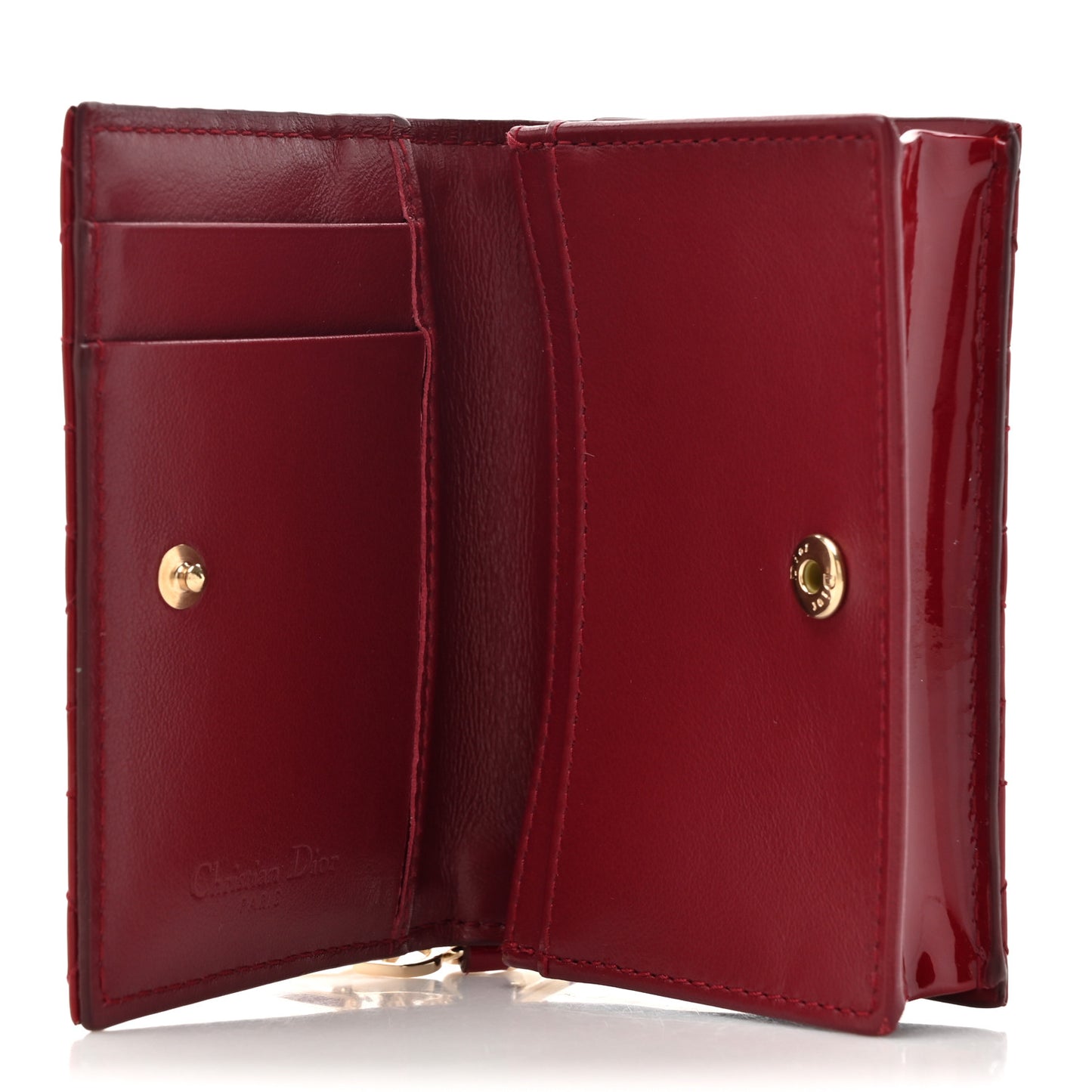 Patent Cannage Small Lady Dior Flap Card Holder Scarlet