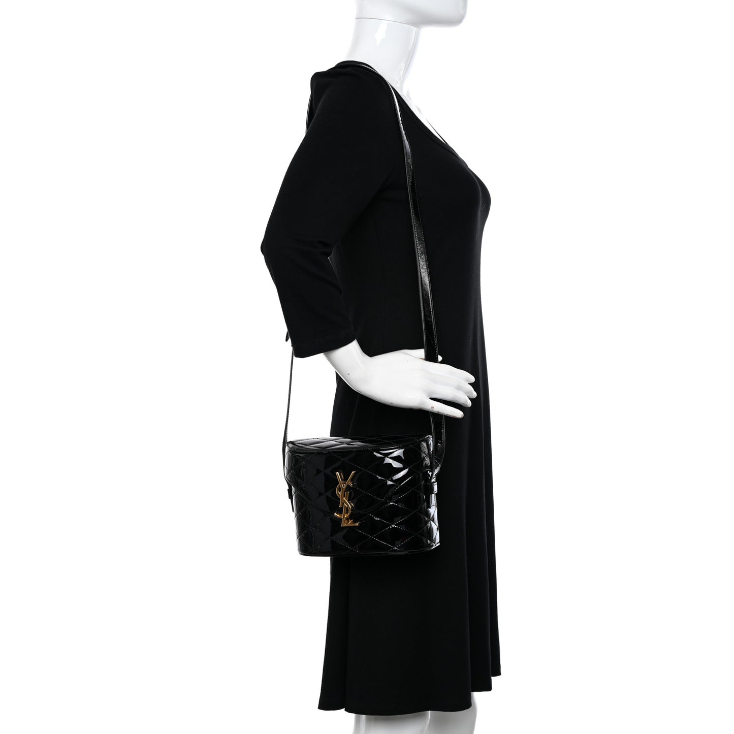 Patent Matelasse Monogram June Box Bag Black