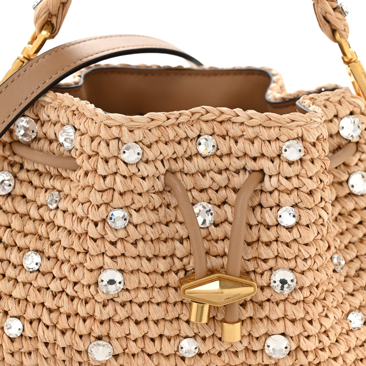 Raffia Woven Crystal Small Cinch Bag Natural
