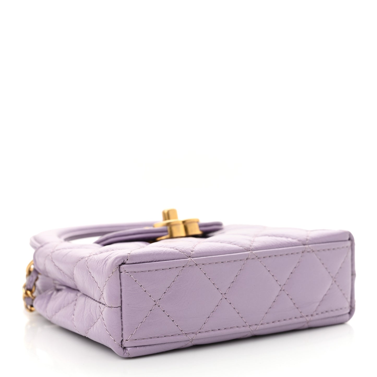 Shiny Aged Calfskin Quilted Mini Nano Kelly Shopper Lilac