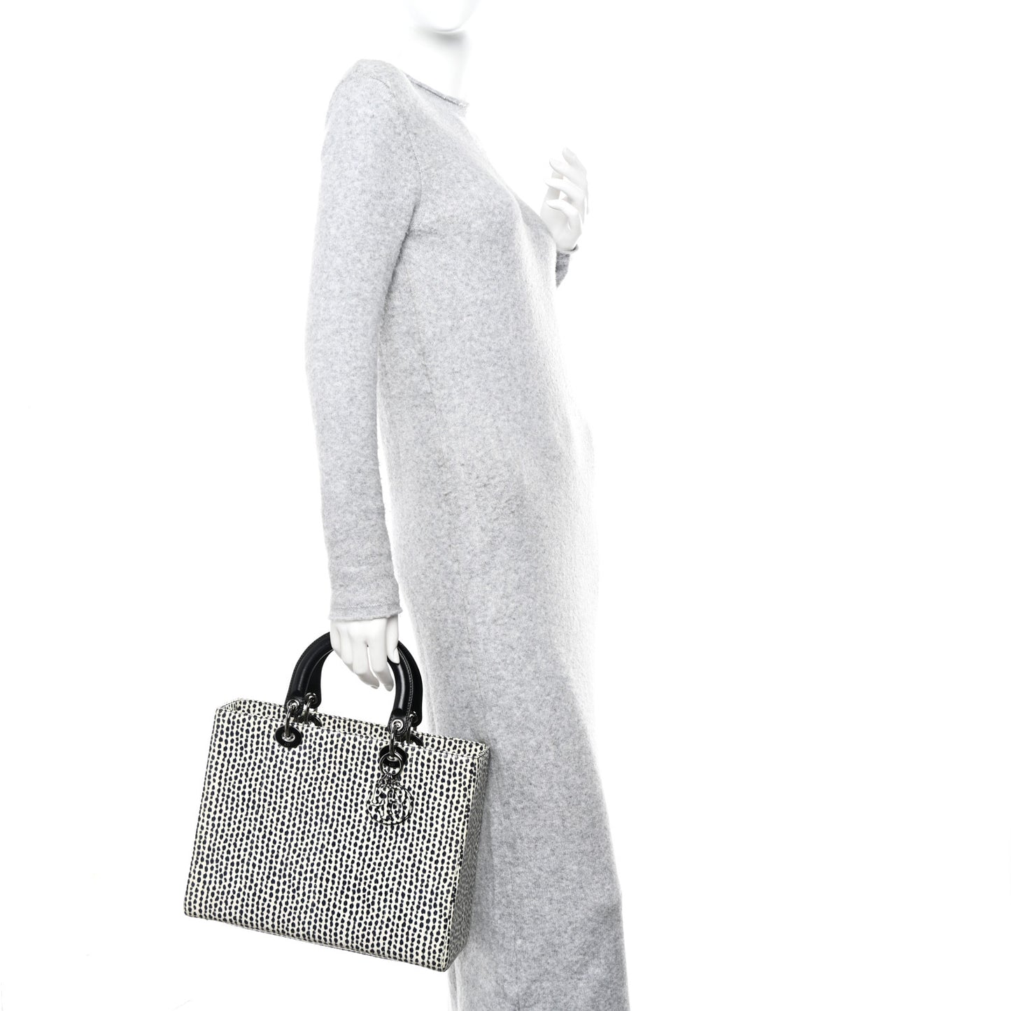 Snakeskin Large Lady Dior Black White