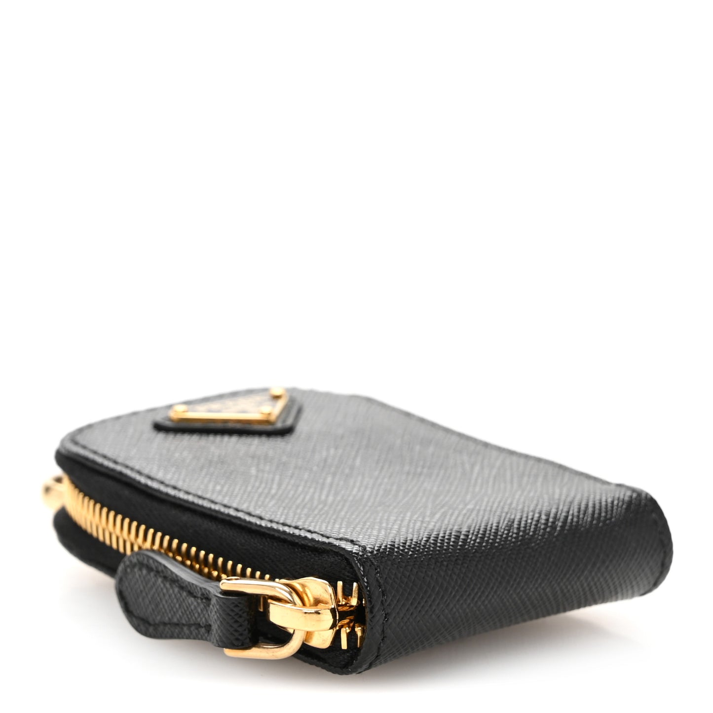 Saffiano Triangle Zip Around Mini Pouch Black
