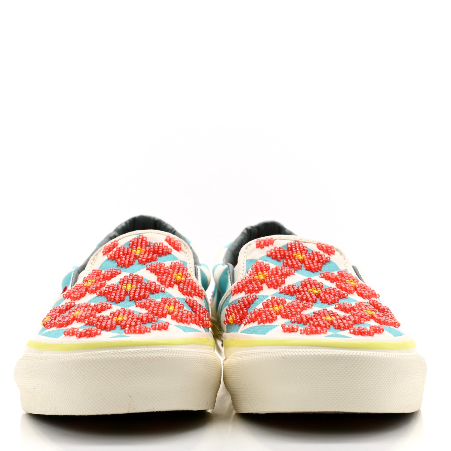 Gucci X Vans Vault Beaded Flower Mens Classic Slip On Sneakers 7 Blue Multicolor 2 of 9