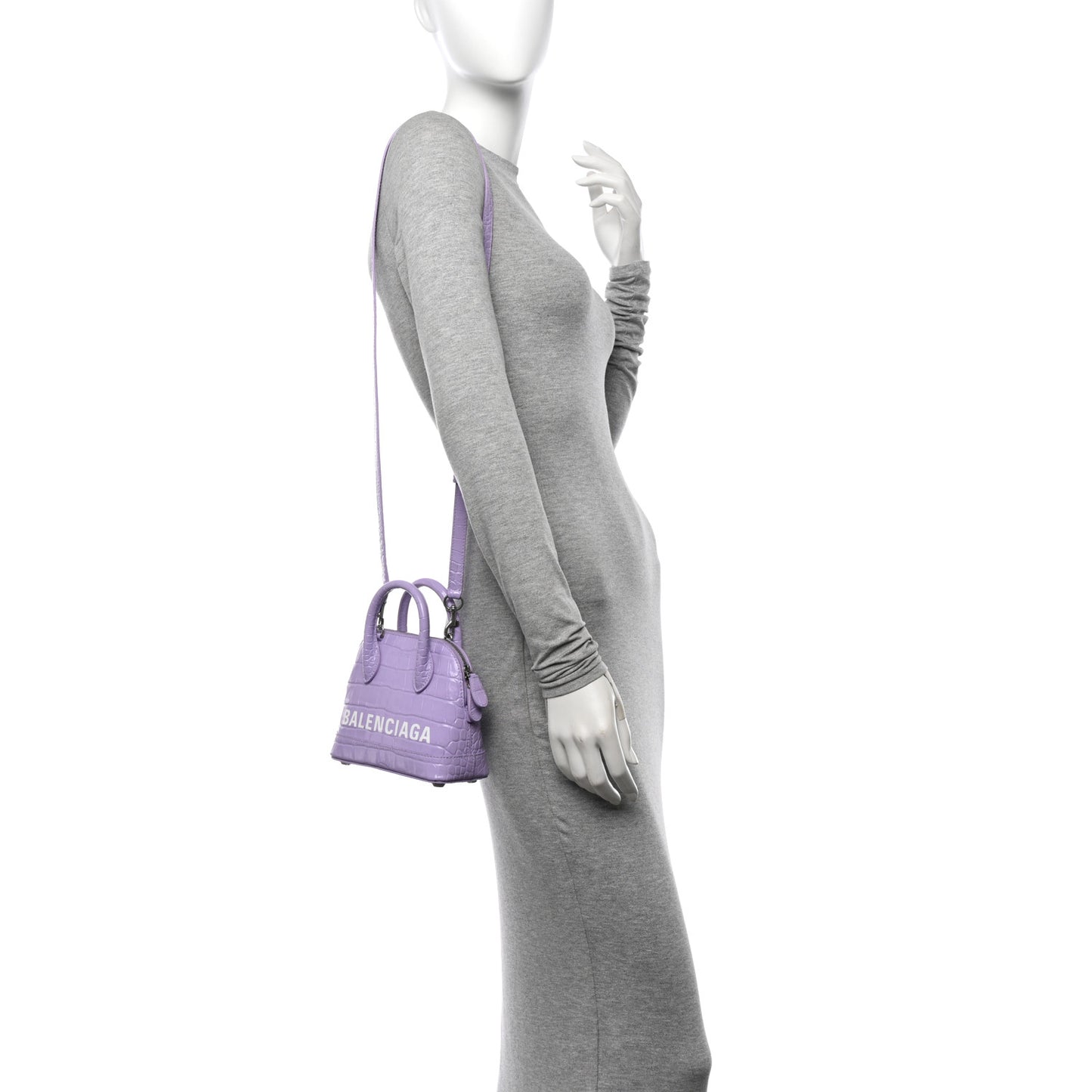 Shiny Calfskin Logo Crocodile Embossed XXS Ville Top Handle Bag Lilac White