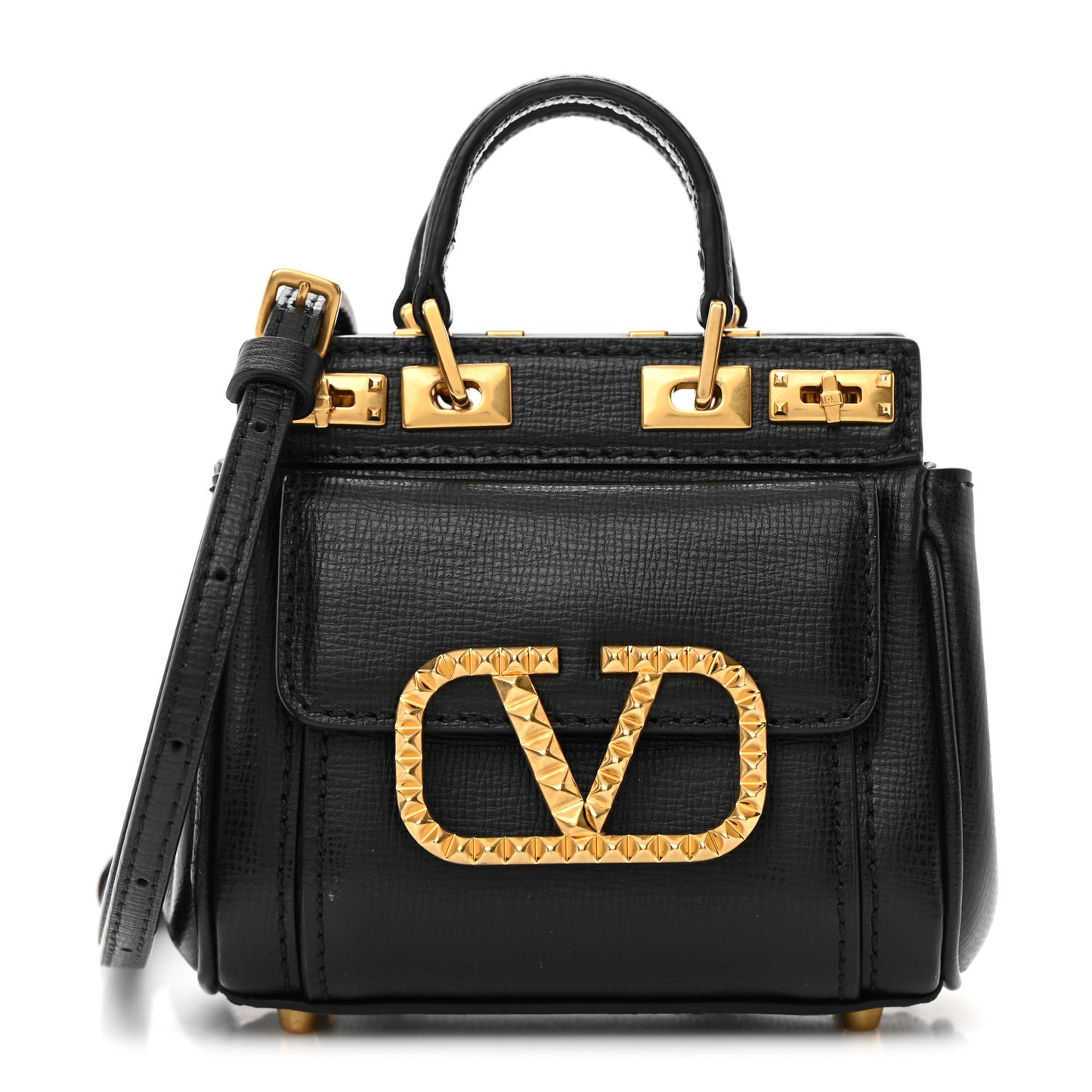 Grainy Calfskin Micro Rockstud Alcove Top-Handle Bag Black