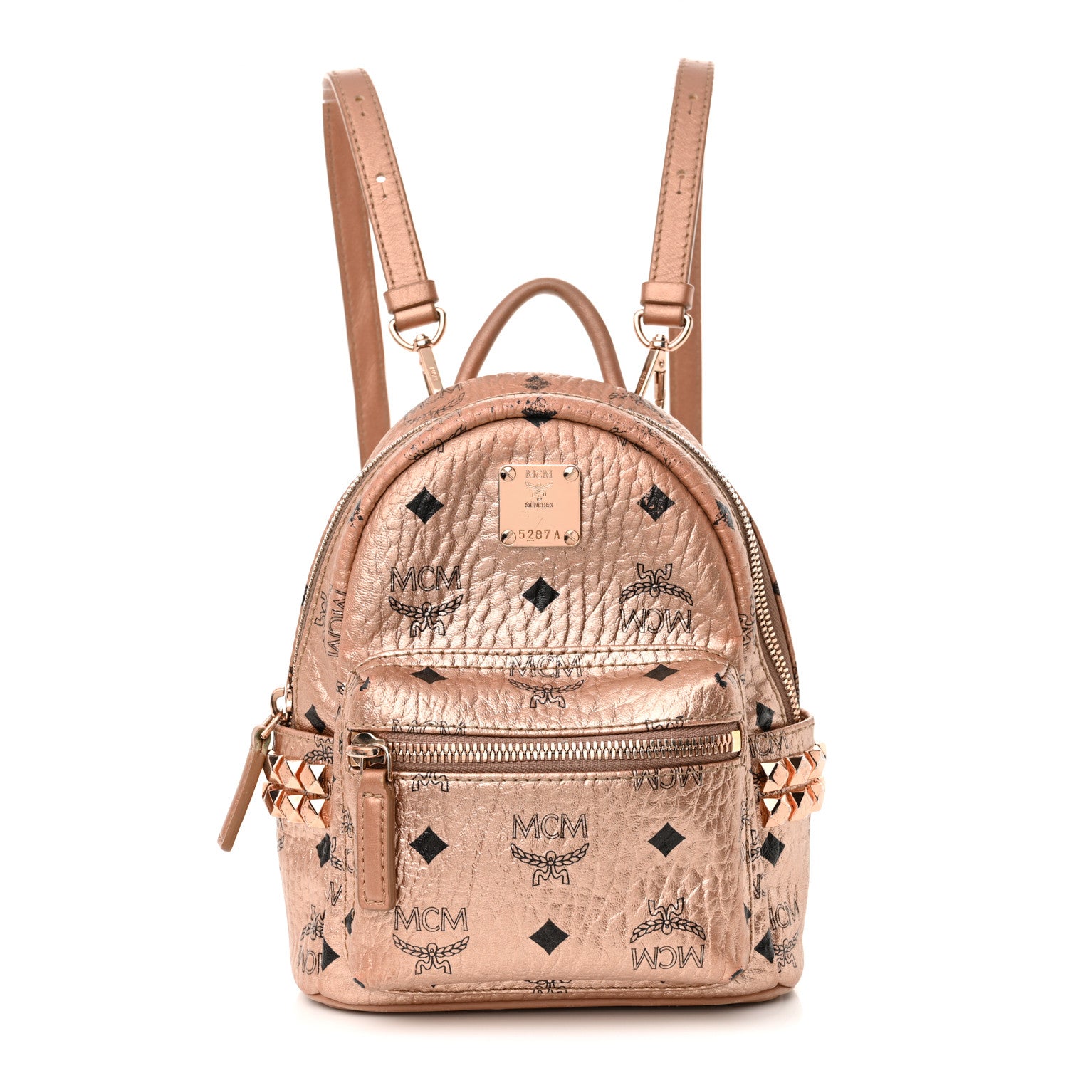 MCM Metallic Visetos Studded X-Mini Bebe Boo Backpack Champagne