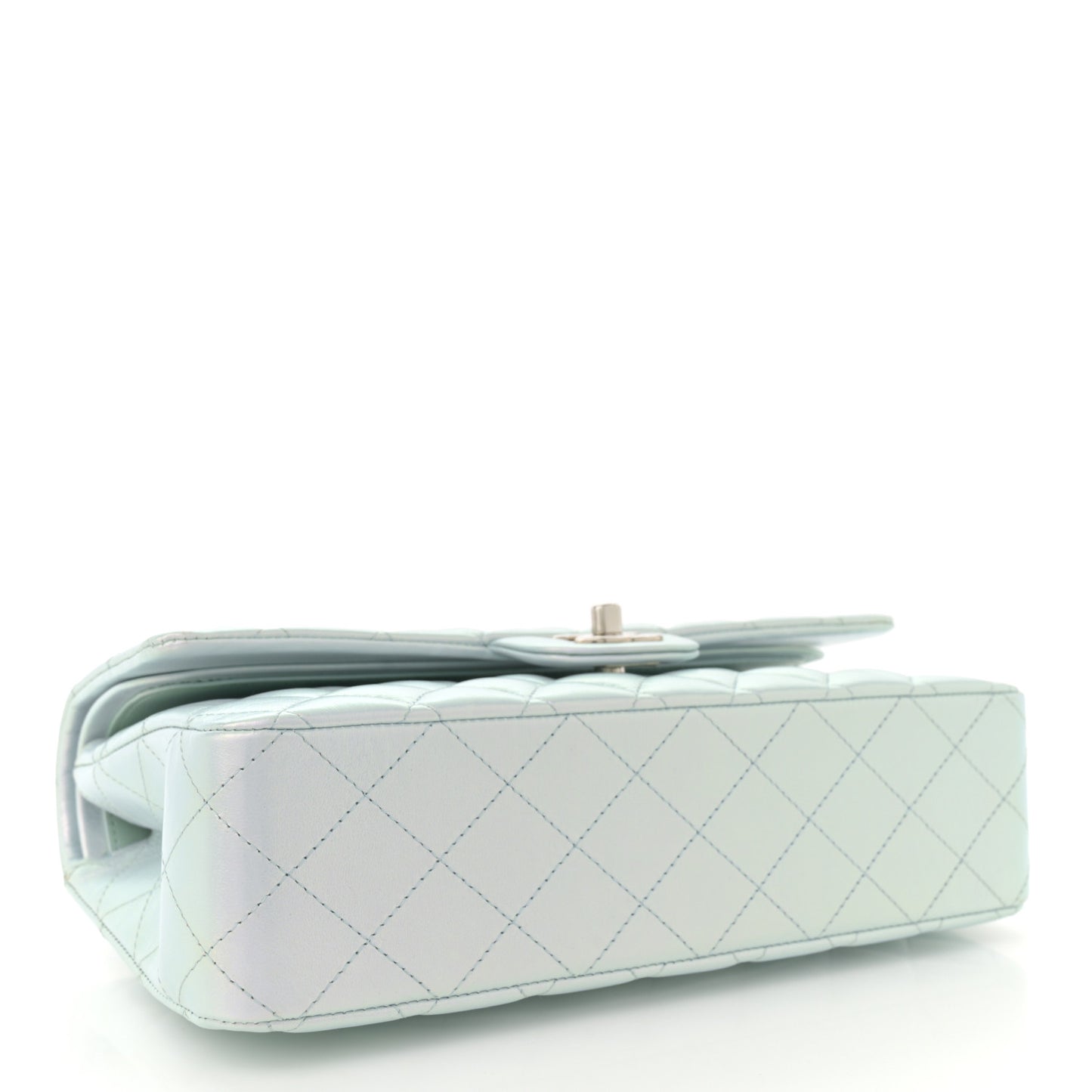 Iridescent Calfskin Quilted Medium Double Flap Light Blue