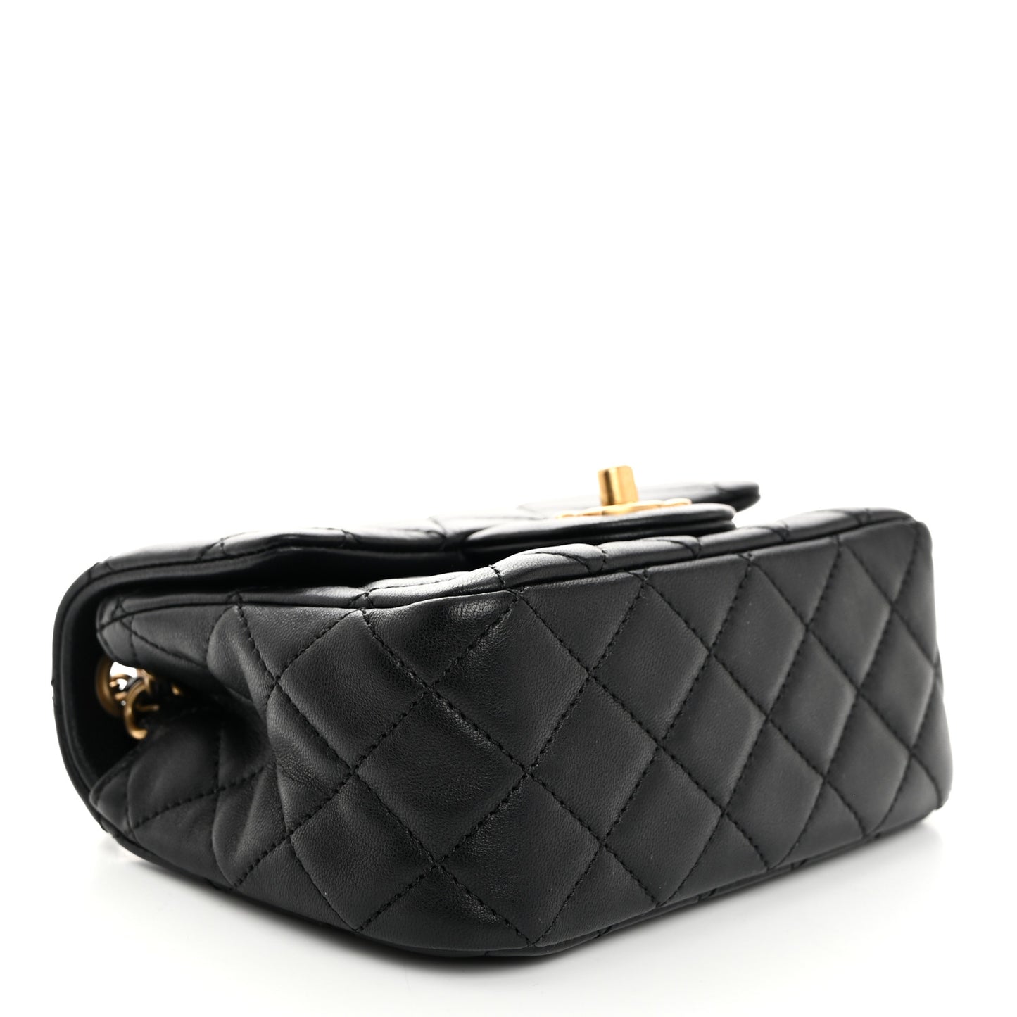 Lambskin Quilted Mini Pearl Crush Flap Black