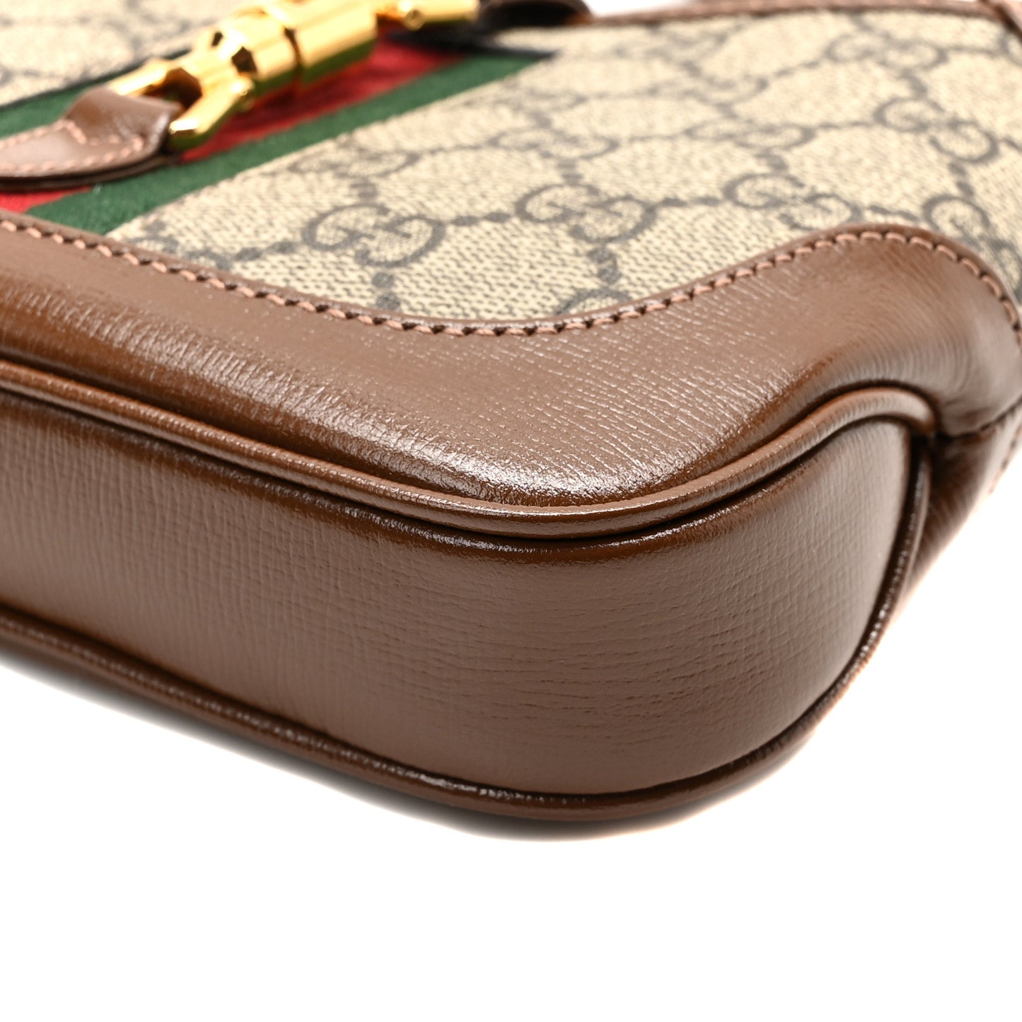 GG Supreme Monogram Azalea Calfskin Web Mini Jackie 1961 Hobo Beige Ebony Brown Sugar