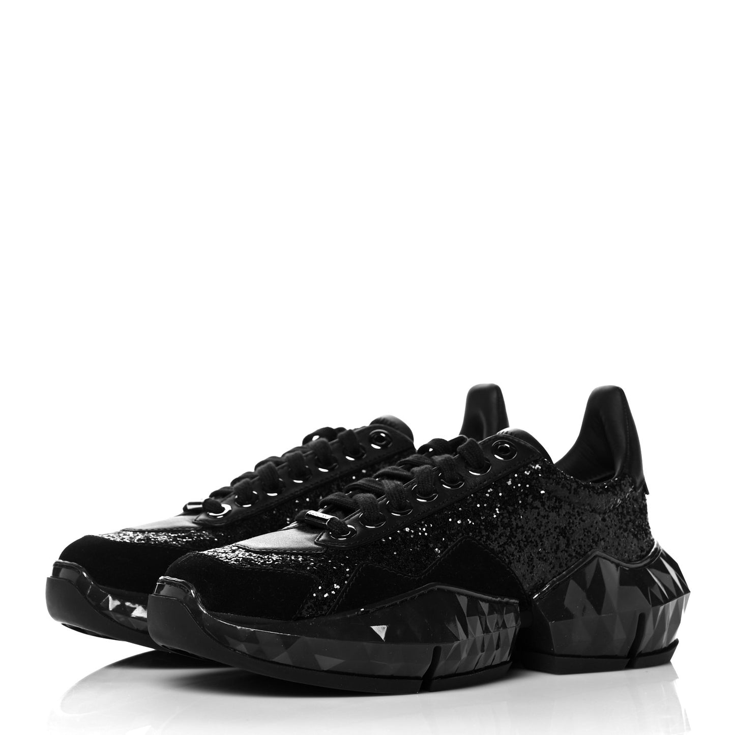 Glitter Calfskin Suede Womens Diamond F Low Top Sneaker 38 Black