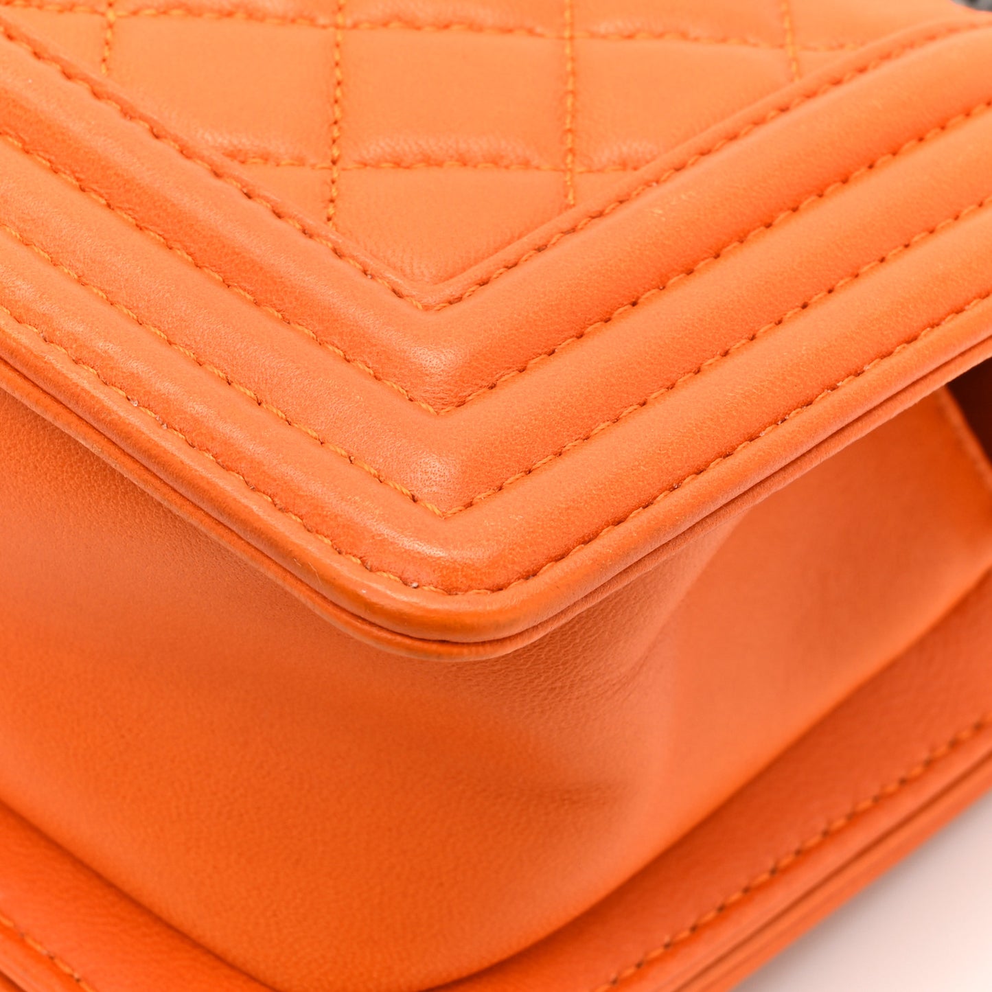 Lambskin Quilted Small Boy Flap Orange