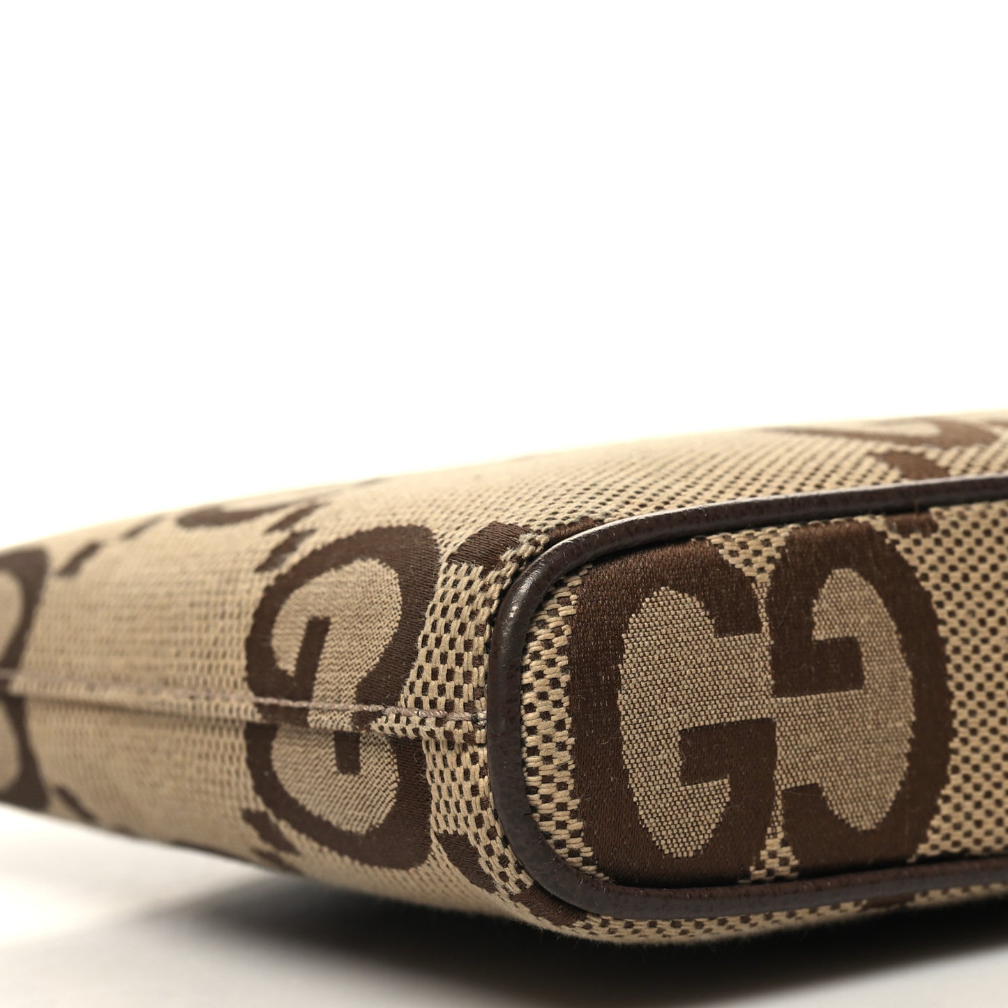 Monogram Jumbo GG Textured Dollar Calfskin Web Wristlet Messenger Bag Camel Ebony New Acero